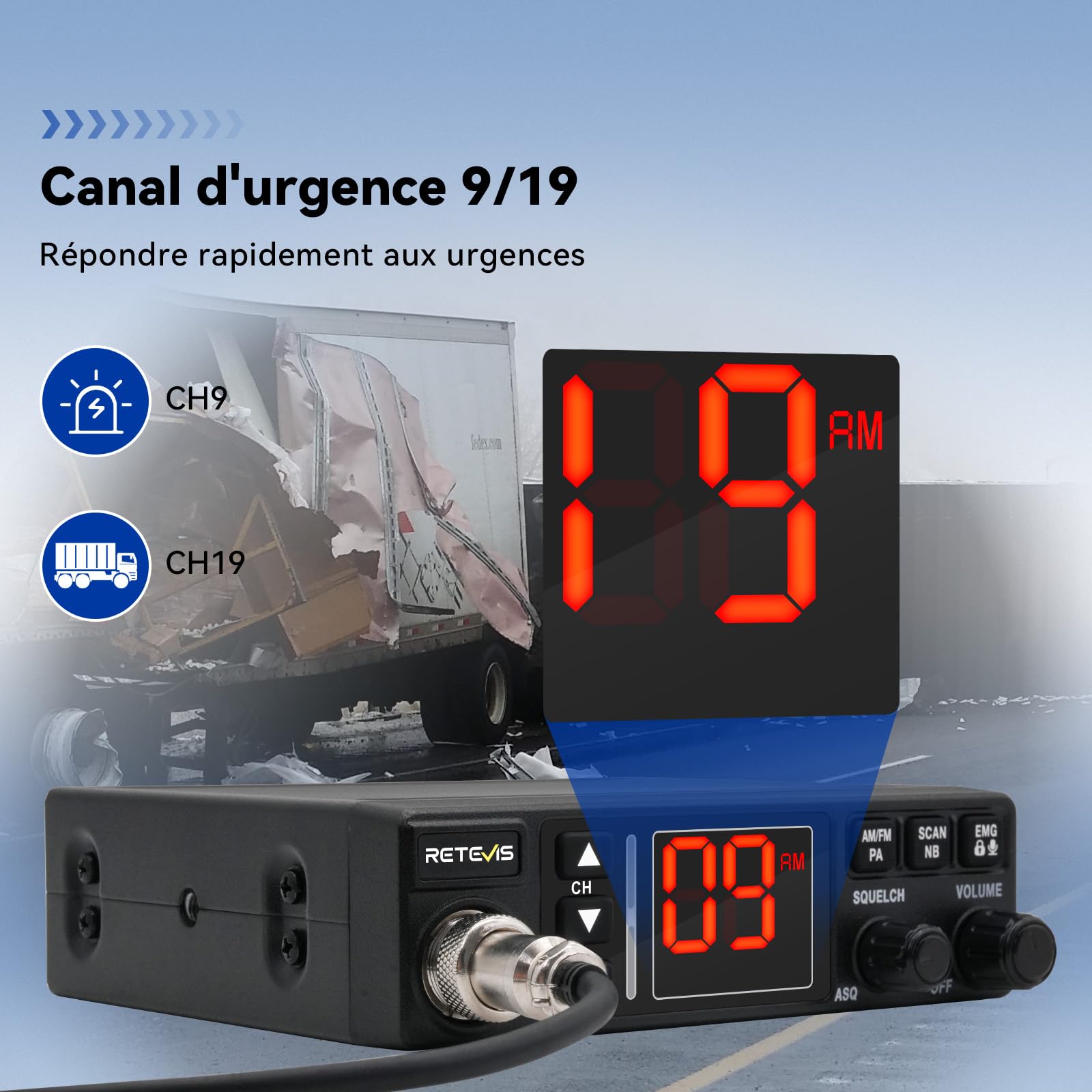 Retevis MB63A CB Radio AM/FM Portable 12V/24V VOX Camping-Car