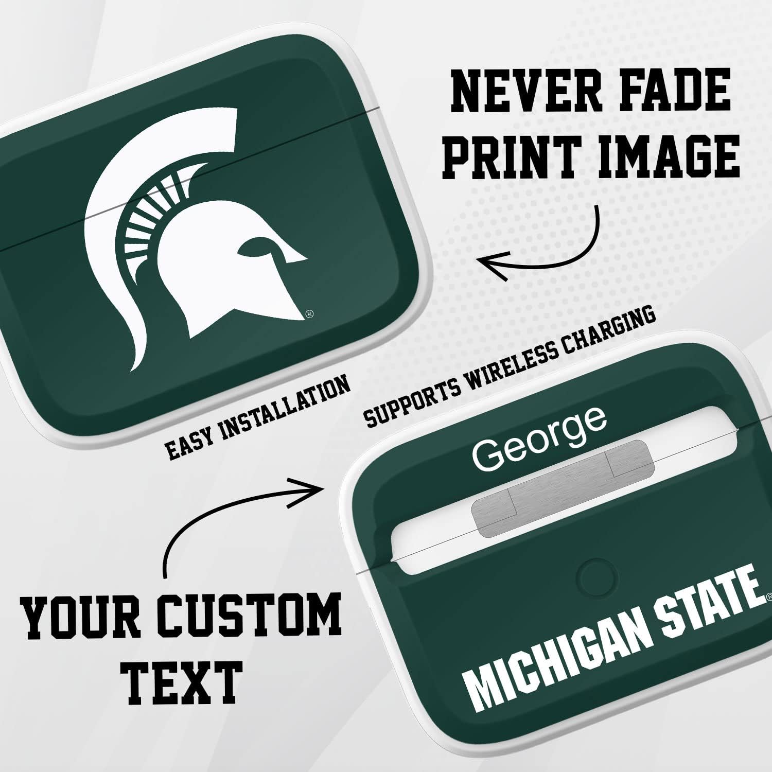 Affinity Bands Michigan State Spartans HDX Custom Name Case Cover Compatible with Apple AirPods Pro 1 & 2