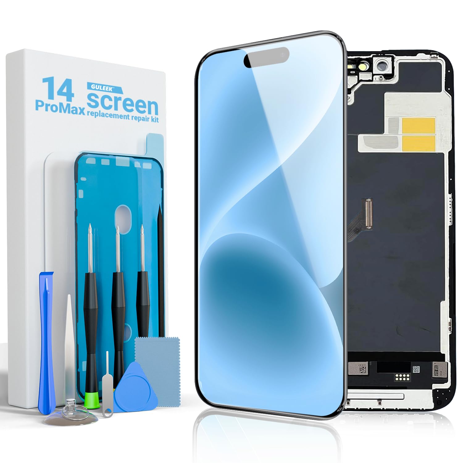 GULEEK Schermo LCD per iPhone 14 PRO Max 6,7 Pollici, Display Touch Screen Full HD Completo con Digitizer Assembly e Kit Riparazione, Sostituzione Schermo