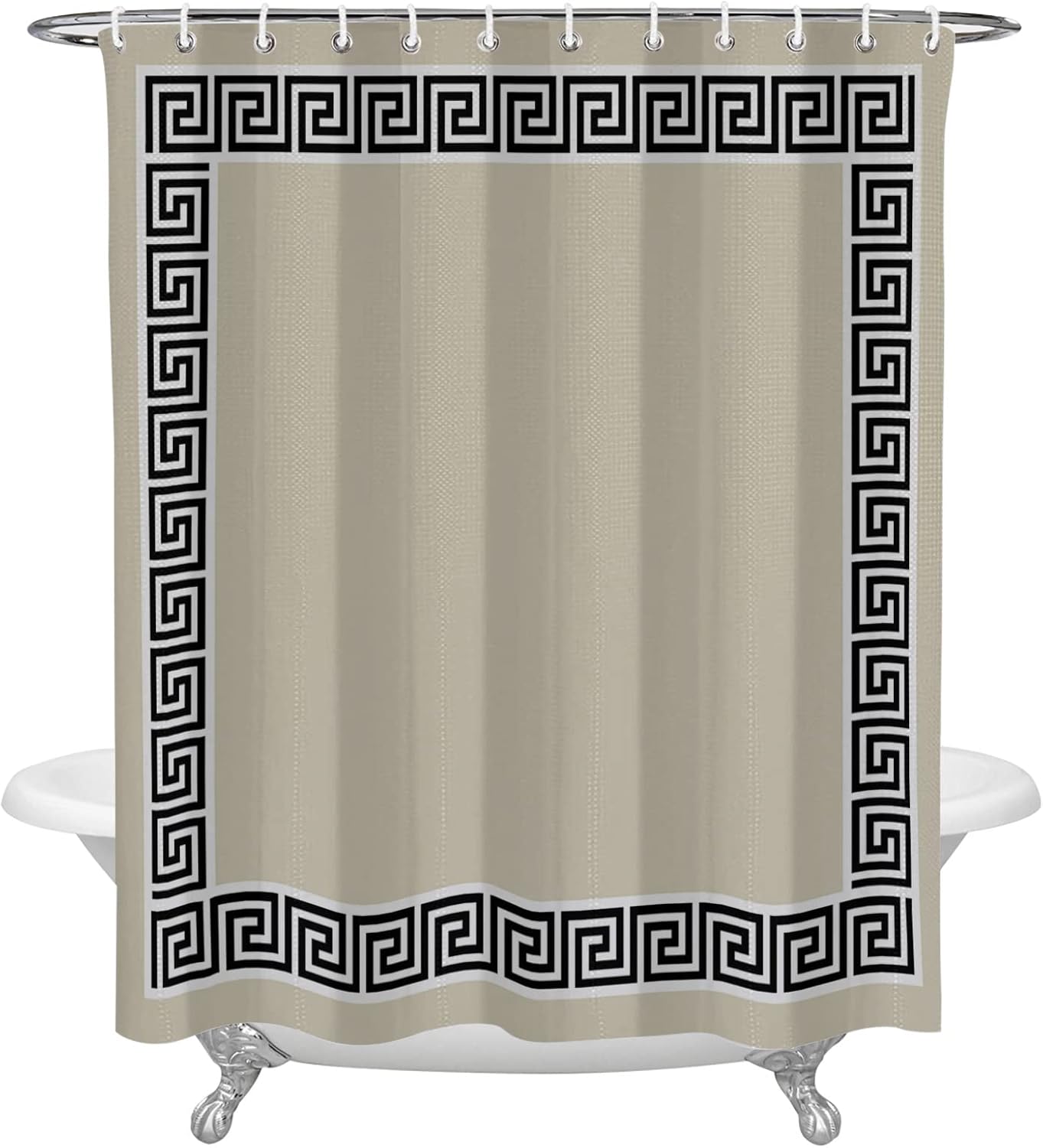VDLBT Beige Shower Curtains Geometric Greek Key Design Bath