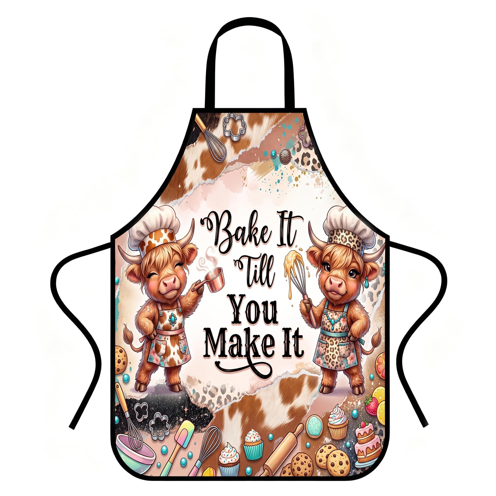 Large Highland Cow Apron, Adjustable & Waterproof Aprons with Neck Strap