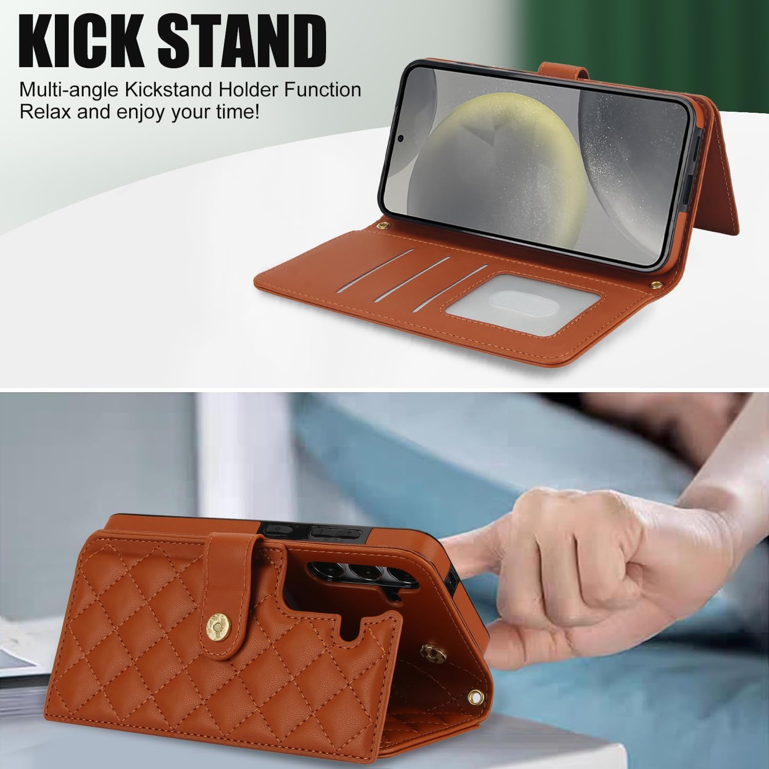 for Samsung Galaxy S24 Plus 6.7 inch Wallet Case with S Pen Holder & Crossbody Lanyard Strap & Wrist Strip, Shockproof Stylish Protective Cover for Galaxy S24 Plus (Brown)