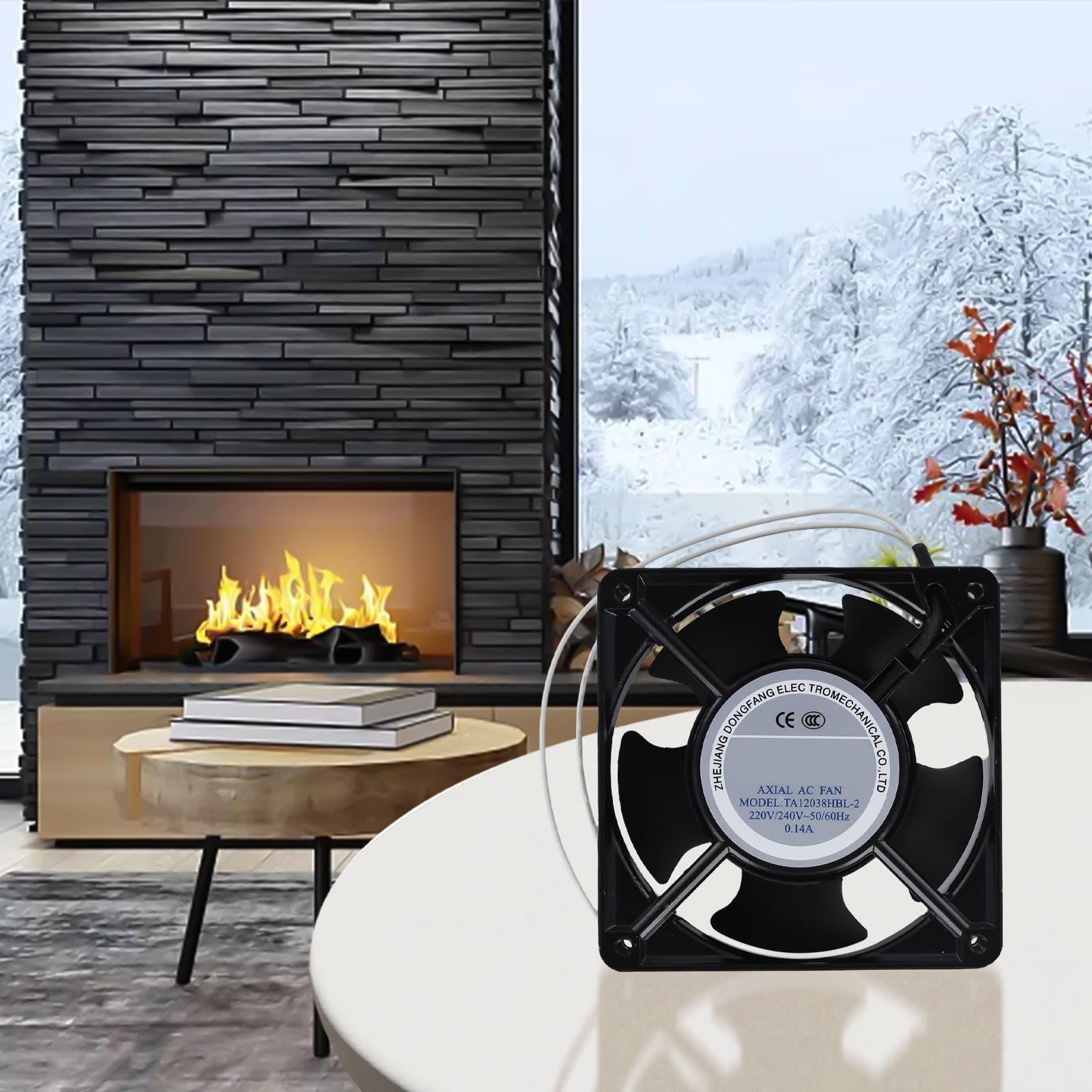 Ventilador axial para casete de chimenea, funcionamiento silencioso, ventilador axial con aspas metálicas, para estufas, extractores, chimeneas, estufas de leña, 120 x 120 x 38 mm