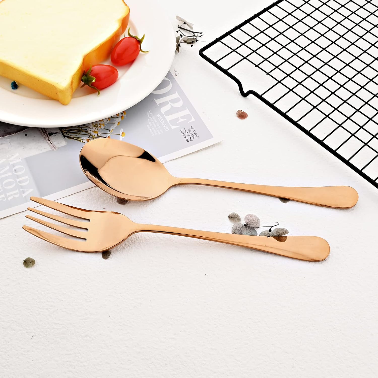 20pcs Hostess Basics Serving Utensils, Buffet Serving set, Stainless Steel Fork Tablespoons For Home Chef Commercial Use Buffet Breakfast Dinner Set - Mirror Rose Gold