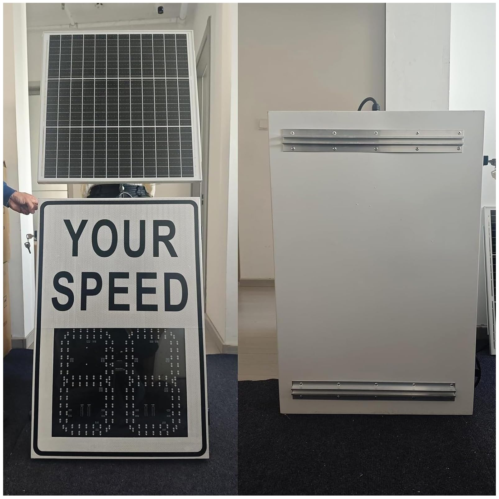 Señal de Radar con energía Solar, Detector Velocidad Digital, señales tráfico LED Solar Aluminio, Resistente al Agua IP65 y monitoreo en Tiempo Real Cualquier Clima. White-19.7×27.5in/50x70cm