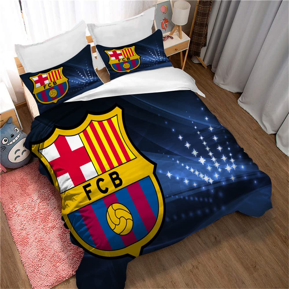 Parure De Lit 3 Pièces FC Barcelone - Housse De Couette + Taies D'oreiller - Impression 3D Football - Microfibre Douce - 7