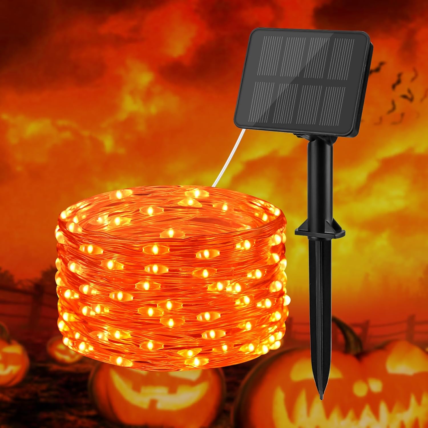BOLWEO Orange Halloween Solar Fairy Lights, 16.4Ft 50 LED Solar String