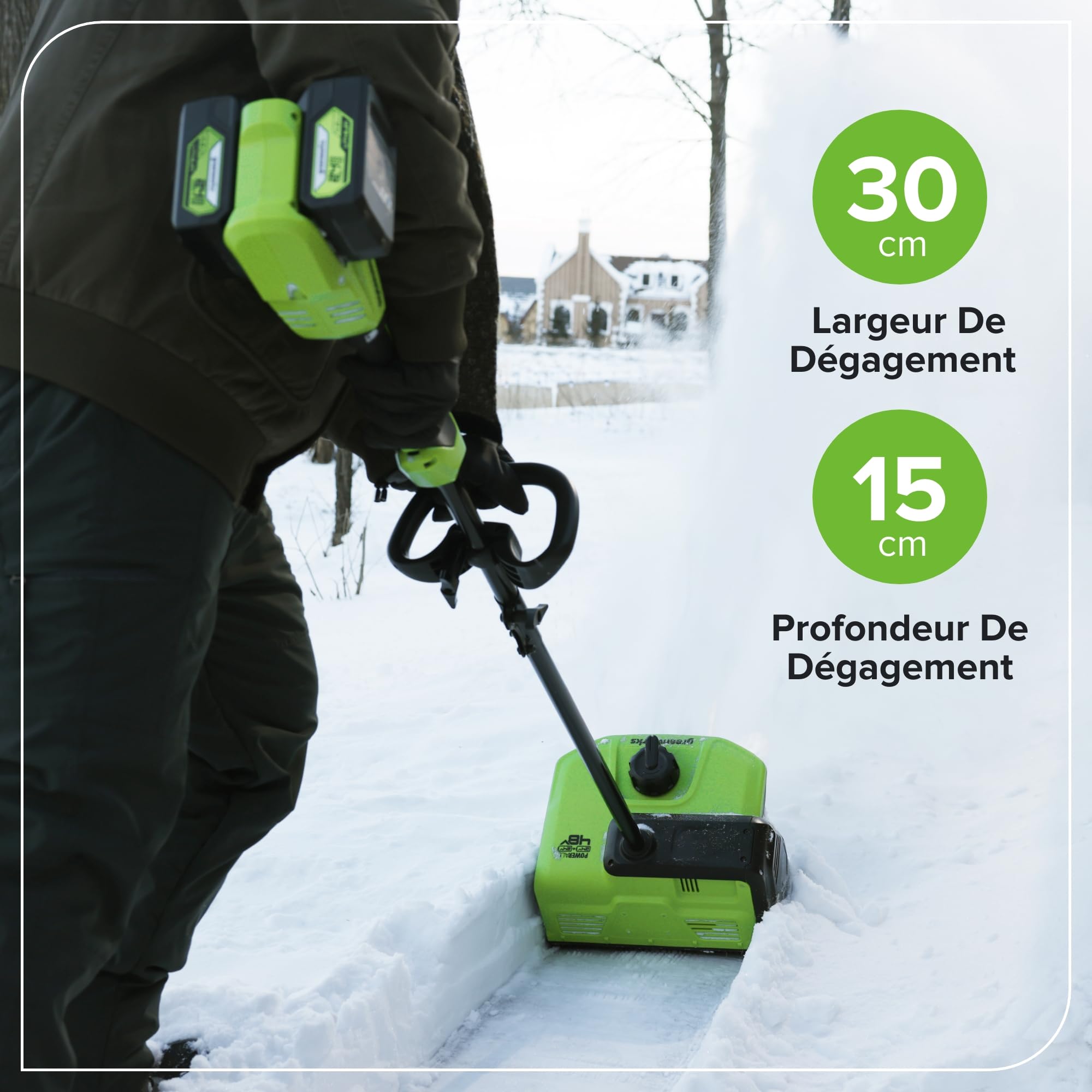Greenworks Fraise à Neige sans Fil 48V 30cm 20cm 2 Batteries 4,0 Ah 65W USB C Chargeur SS3002