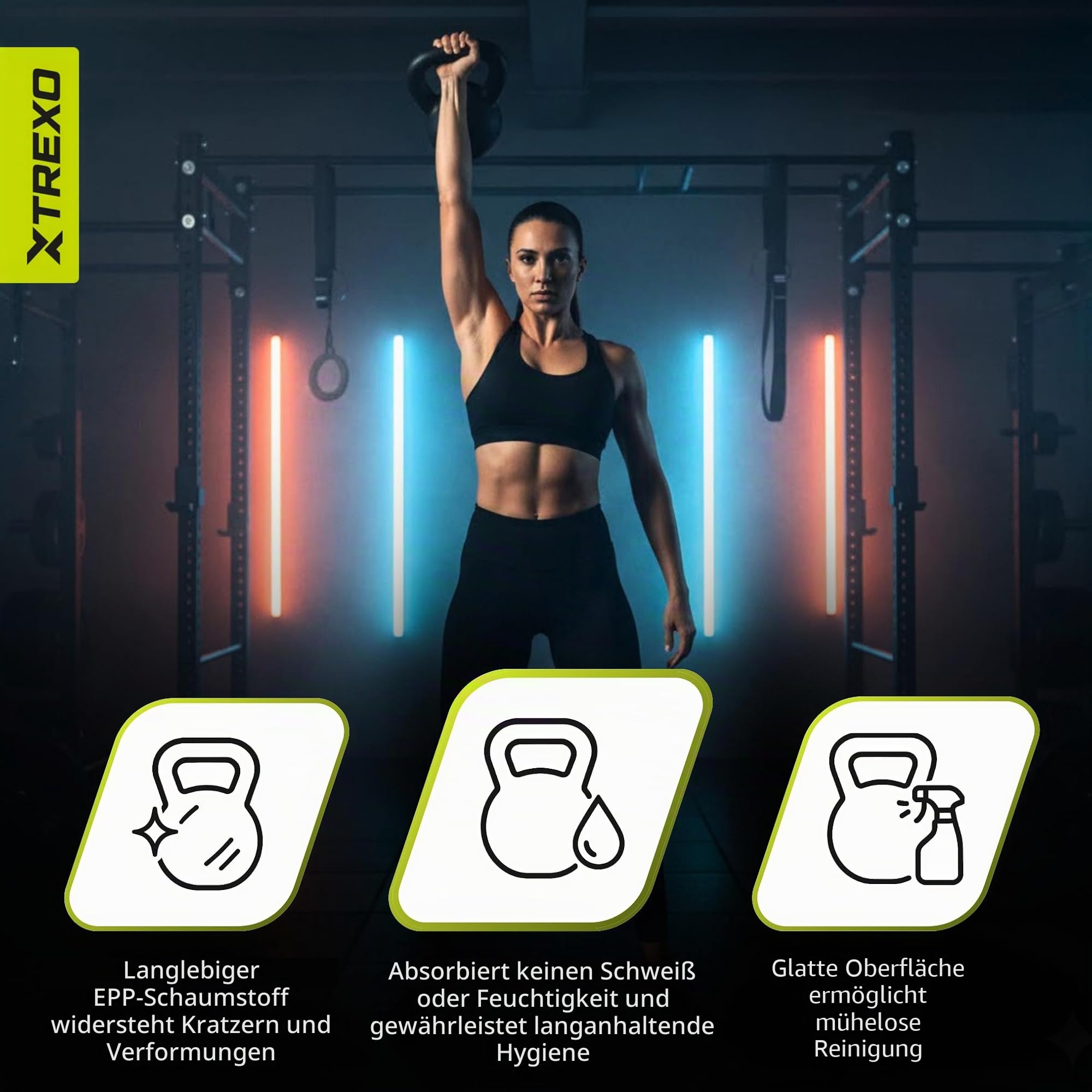 XTREXO Kettlebell Gusseisen, Kugelhantel Guss mit Flachem Boden, Pulverbeschichteter Griff, Schwunghantel für Krafttraining CrossFit Home Gym (8 kg)