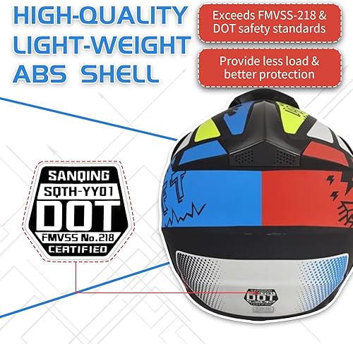 Miniatura 5 de Casco de motocross para adultos jóvenes, motocross, anticolisión, de cara completa, aprobado por DOT, BMX, descenso, todoterreno, casco de bicicleta