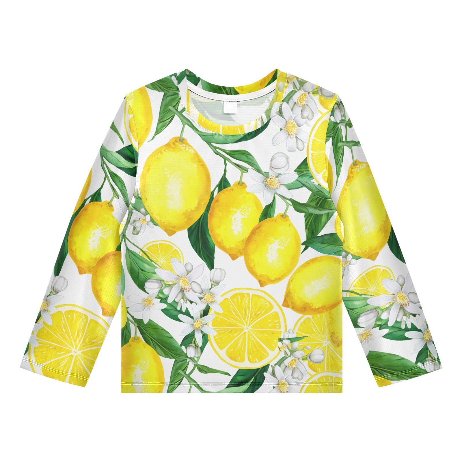 DOMIKING Blossom Foliage Yellow Boys Long Sleeve Rashguard Shirt Kids Quick Dry Swim Shirt for Beach Pool Sport 11-12T