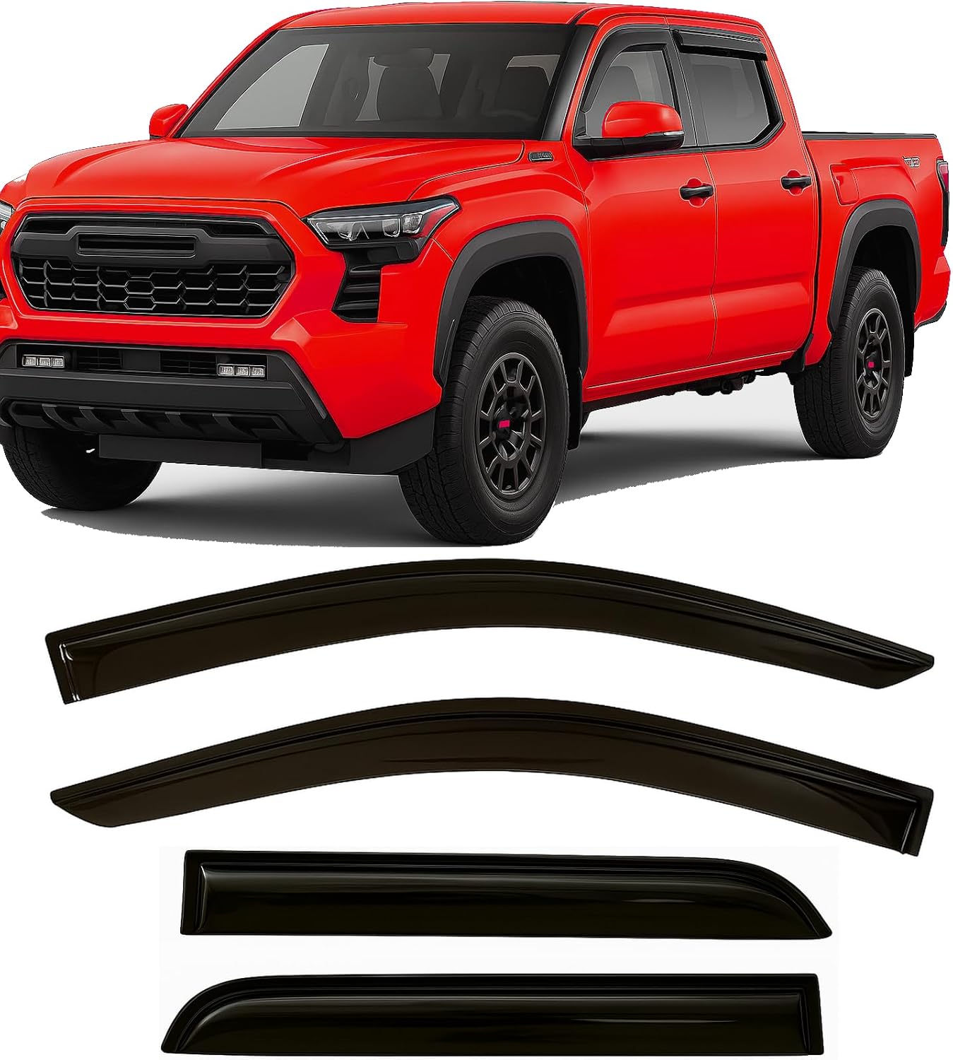 2024-2025 Tape on Rain Guards for Toyota Tacoma Double Cab Side Window Visor Deflectors Heavy Duty Vent Shades
