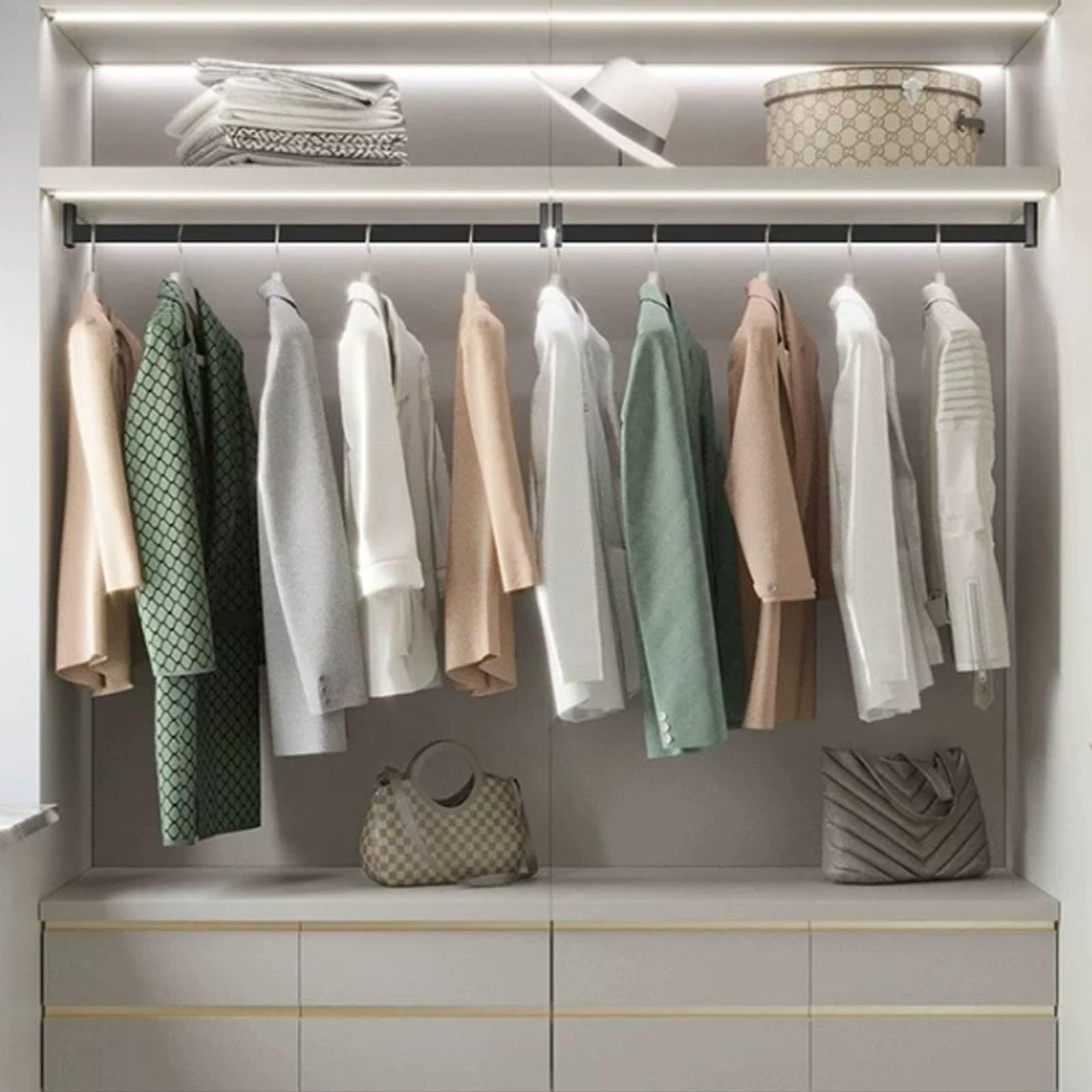 CHZFFD wardrobe rails and fittings Closet Rod & Shelf Brackets Clothes Hanger Pole Support, Wardrobe Pole Cut to Size, Detachable Clothes Hanging Rail Inside Cupboard(4 pieces,38in(96.5cm))