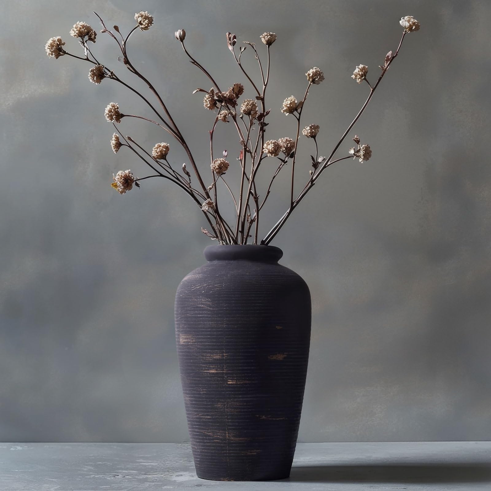 Large Rustic Vase Ceramic Vase Decorative Vintage Black Vase 11 Inch Tall Black Farmhouse Vase for Home Decor Living Room Shelf Decor Entryway Decor
