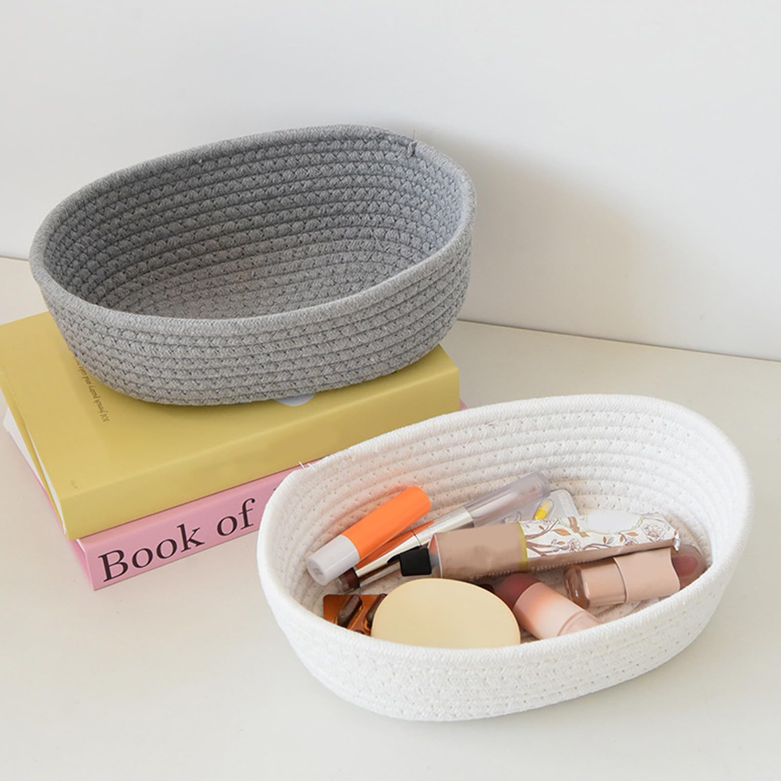 Panier De Rangement En Corde De Coton Coloré - 30x17x9 Cm - Idéal Pour Salle De Bain, Bureau, Rangement Jouets Ou Collations
