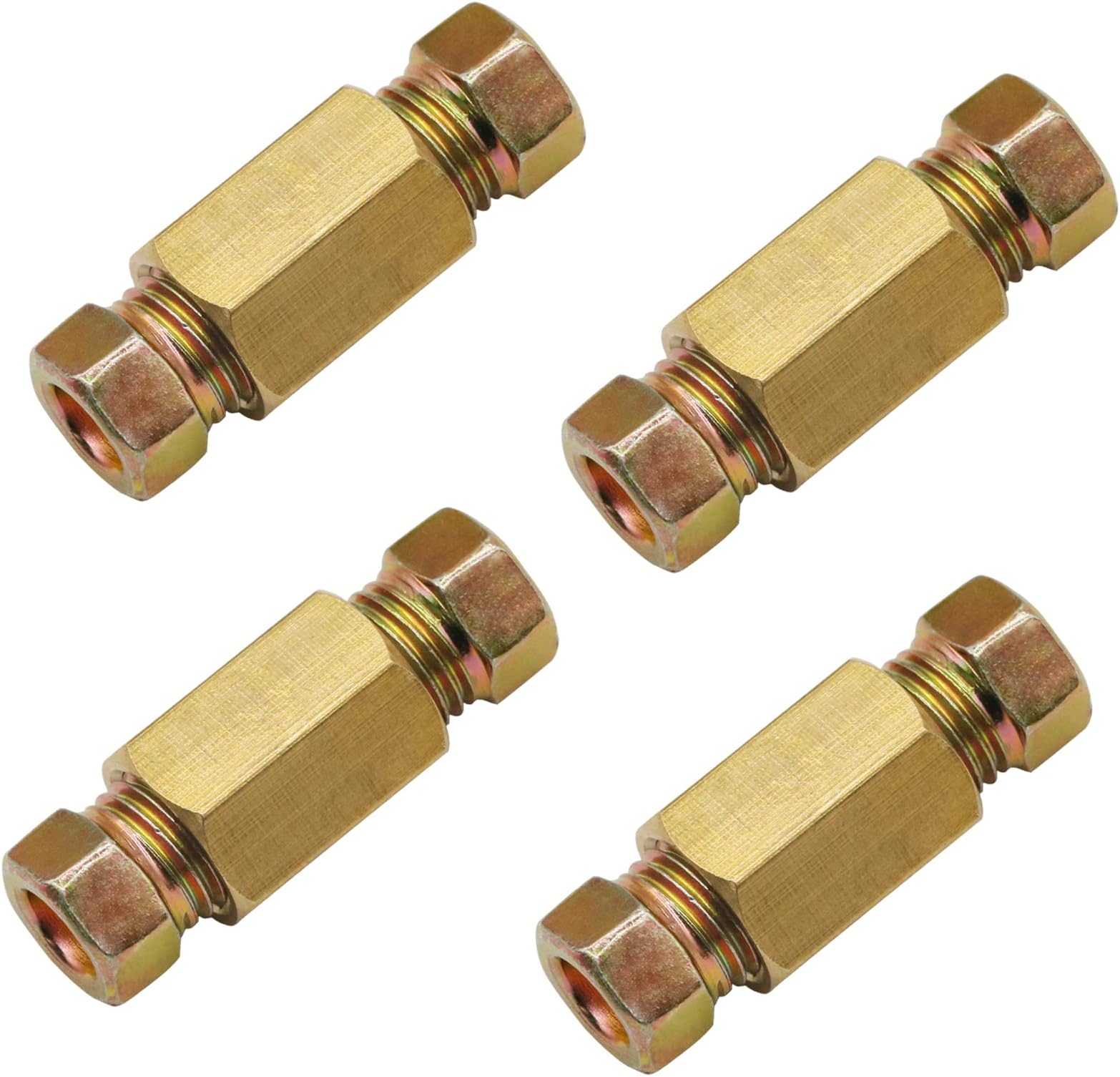 3/16" brake Line Brass Nut Fittings Set,4 Unions & 8 Nuts for SAE Inverted Flaring Brake Pipe (4.75mm)