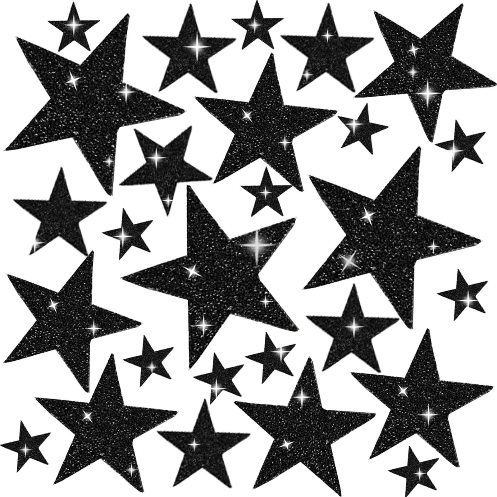 27 Pieces Rhinestone Star Patches for DIY, 4 Sizes Iron On Adhesive Glitter Star Appliques for Clothing Repair and Decoration (Black, Mixed Size)