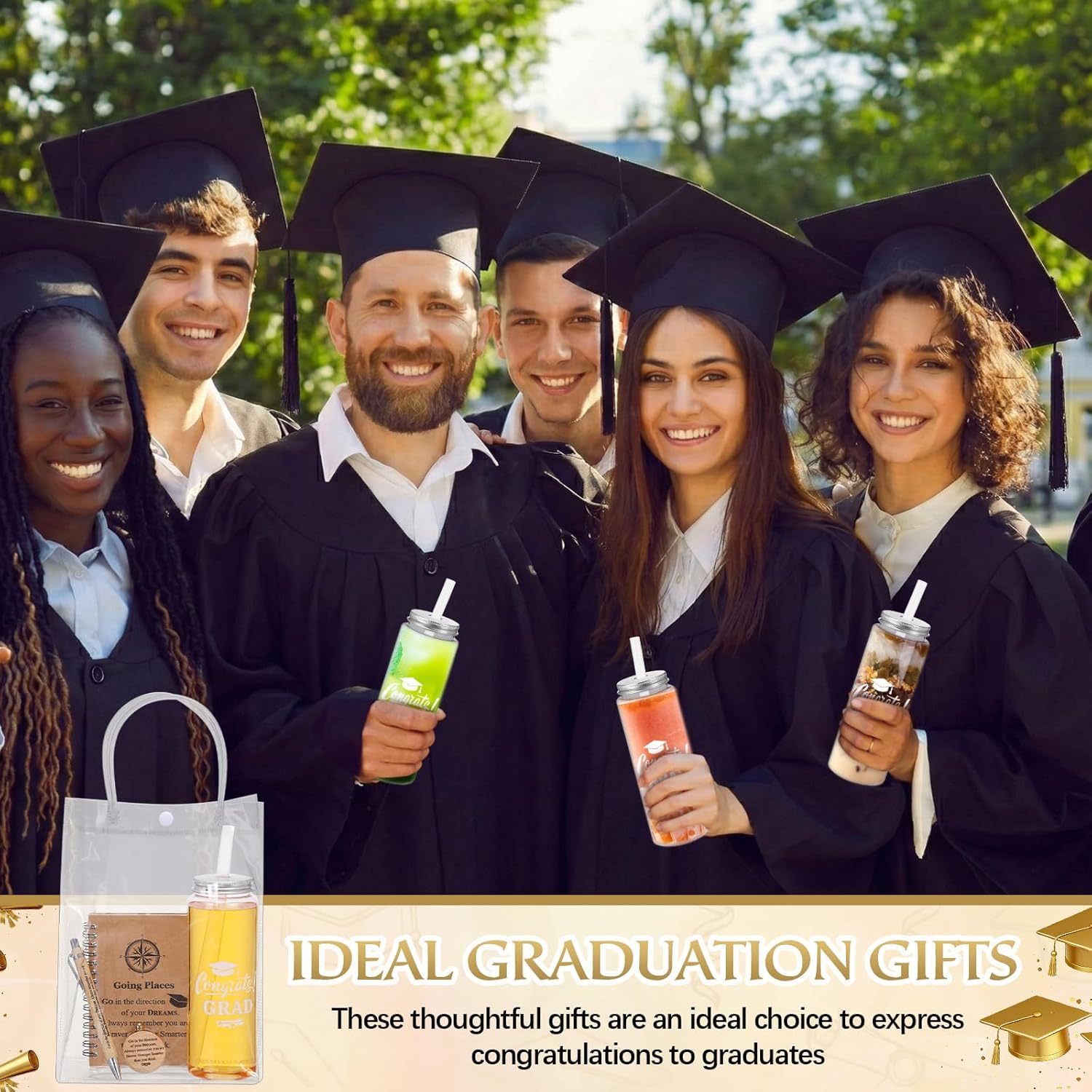 120 Pcs 2026 Graduation Gifts Bulk Set with 17 oz Clear Cups Inspirational Spiral Notebooks with Motivational Pens Keychain Bag Gifts for College Students Teacher School(Going Places)