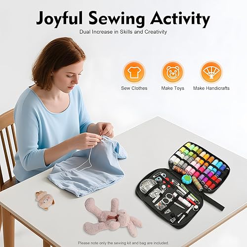 Miniatura 5 de DOONARCES Kit de costura para adultos, kit de costura portátil de viaje, organizador de costura negra, caja de almacenamiento, agujas de puntadas,