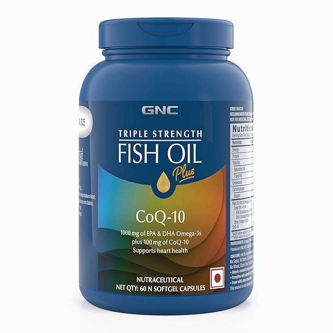 GNC Triple Strength Fish Oil Plus CoQ10 60 Softgels Omega3