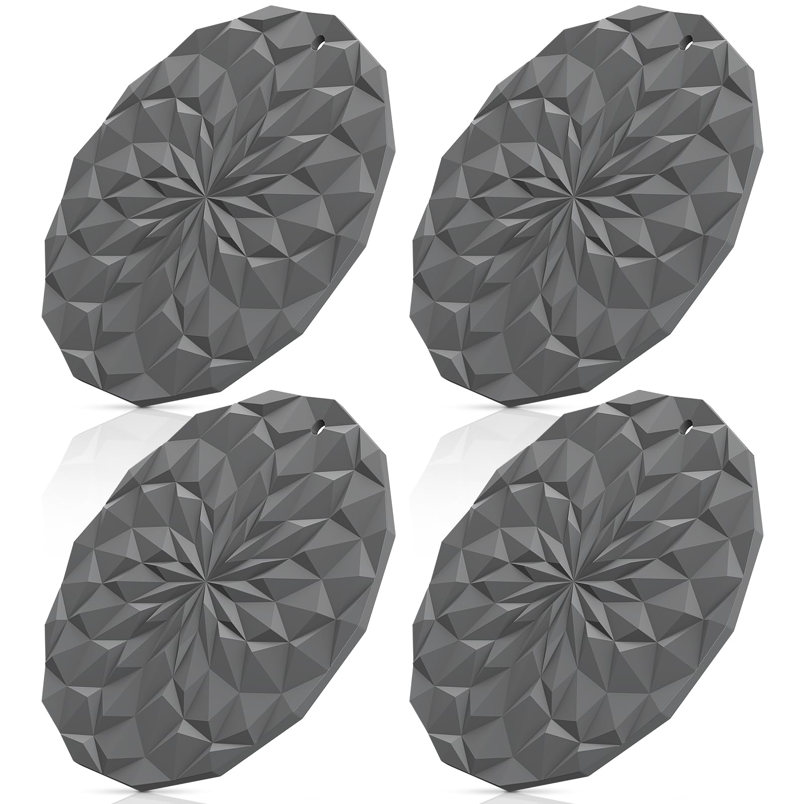 STLIAN Silicone Trivet Mats - 4 Pack Pot Holders - 18.8cm Thickened Hot Pads for Hot pots, Pans and Dishes, Heat Resistant Silicone Trivet for Table and Counter Top Deep Grey
