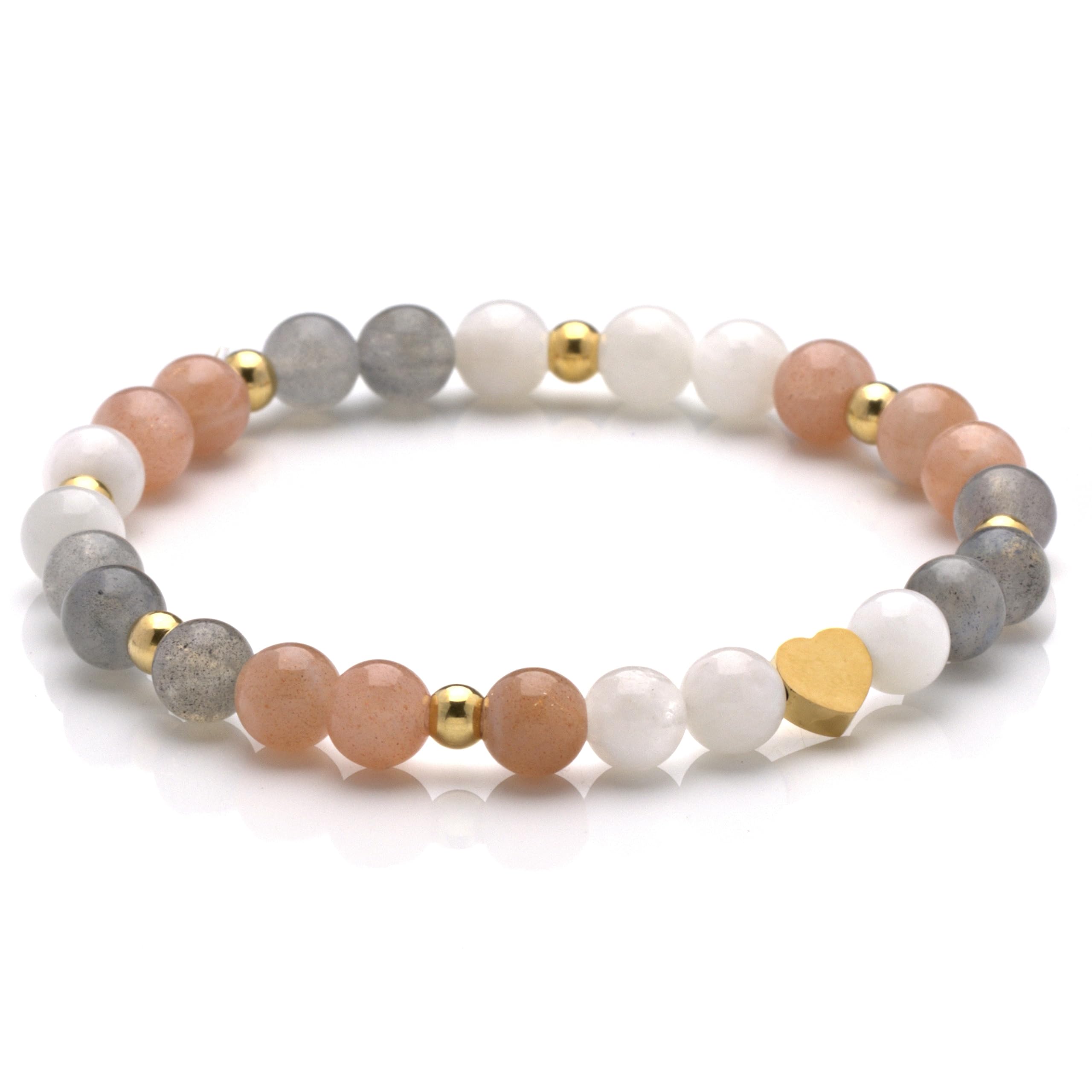 KARYSMA Damen-Armband aus echten Edelsteinen, mit Herz, elastisch, schönes Geschenk zum Geburtstag oder Muttertag