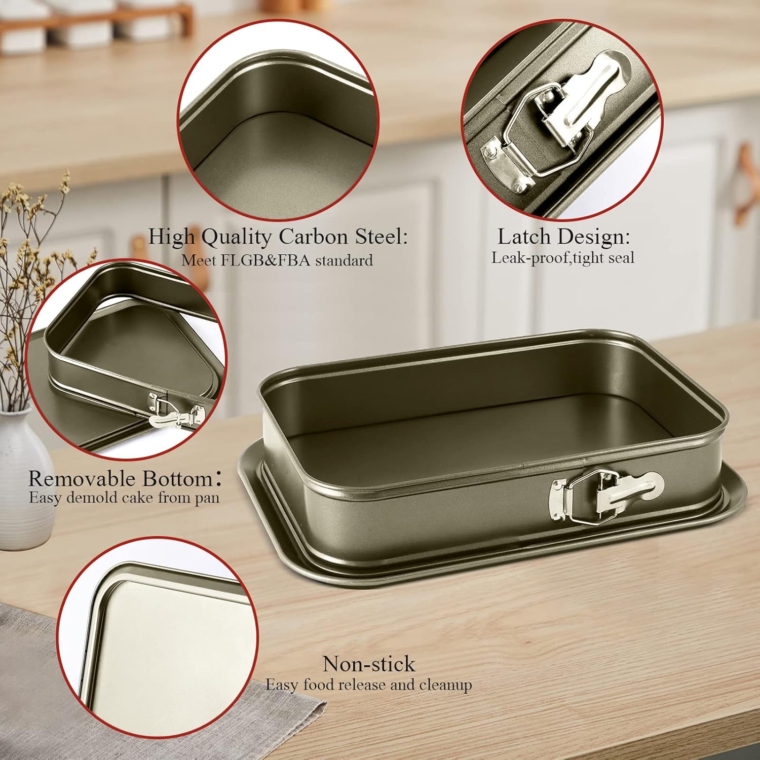 Kenond Large Springform Cake Pan, 14 x 11-Inch Rectangle Cheesecake Pan, Tiramisu Bakeware with 50Pcs Wax Paper, 5Pcs Spatula Set, Non-Stick Baking Pan Mold Leakproof… - Image 4