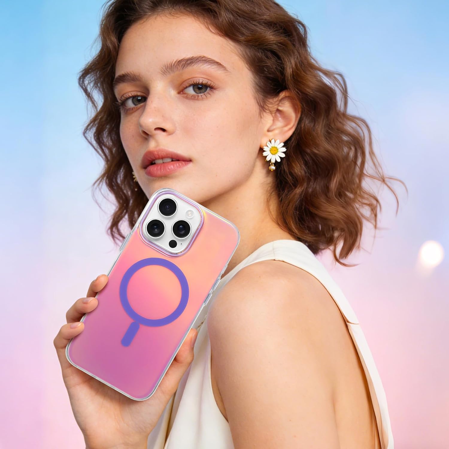 Fiyart Designed for iPhone 16 Pro Case - Iridescent Magnetic Cute Phone Cover Compatible with Magsafe - Unique Holographic Aesthetic Shockproof for Women Men-6.3" Purple