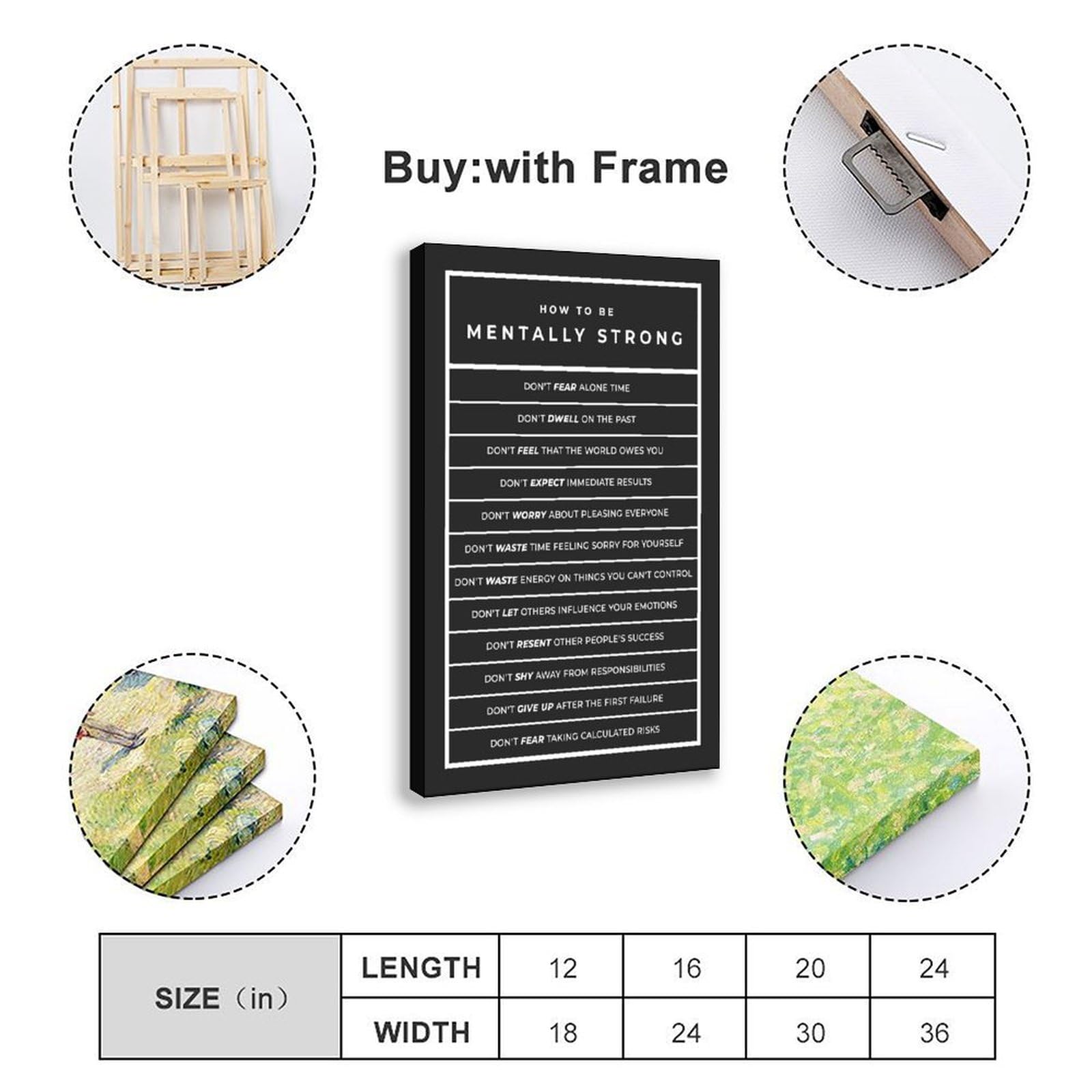 NEOHI Mentalnie silny motywacyjny czarno-biały pokój estetyka płótno nowoczesny plakat sztuka ścienna wydruki obrazy salon sypialnia dekoracja 20 x 30 cali (50 x 75 cm)