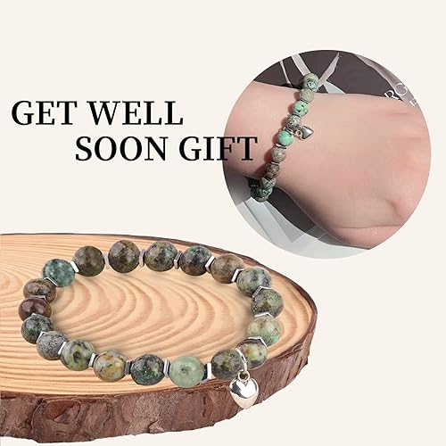 Miniatura 3 de Pulsera de regalo con texto en inglés "Get Well Soon" (0.315 in), pulseras curativas de piedra natural, hechas a mano, Life is Tough But So Are You,
