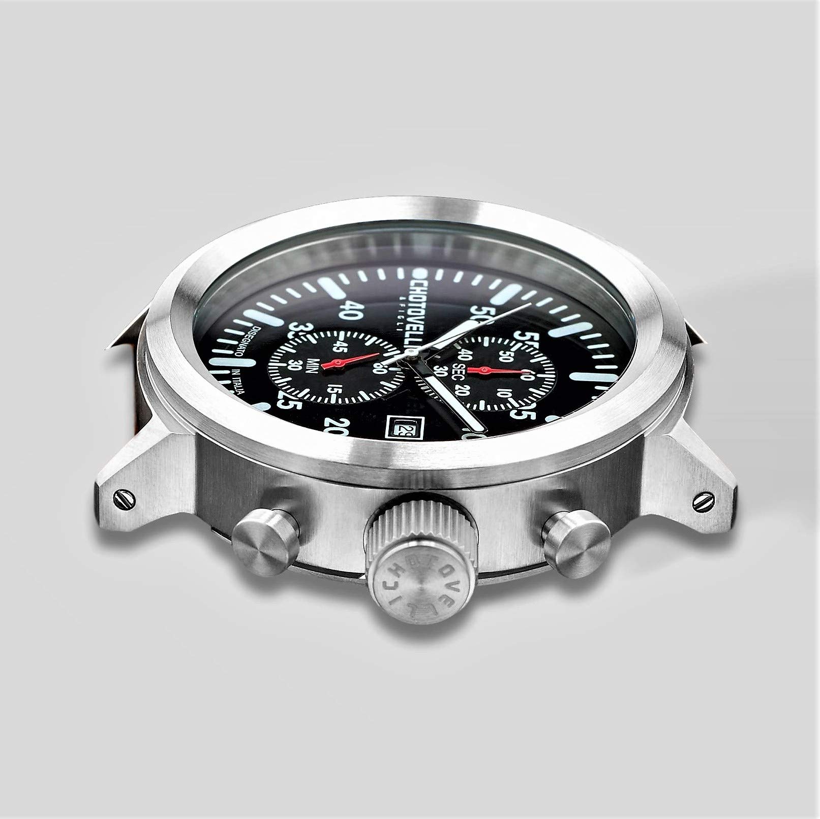 Chotovelli męski, duży zegarek, zegarek pilota 747, szafirowe szkło vintage, skórzany pasek pasek X-Large Chronograph 1