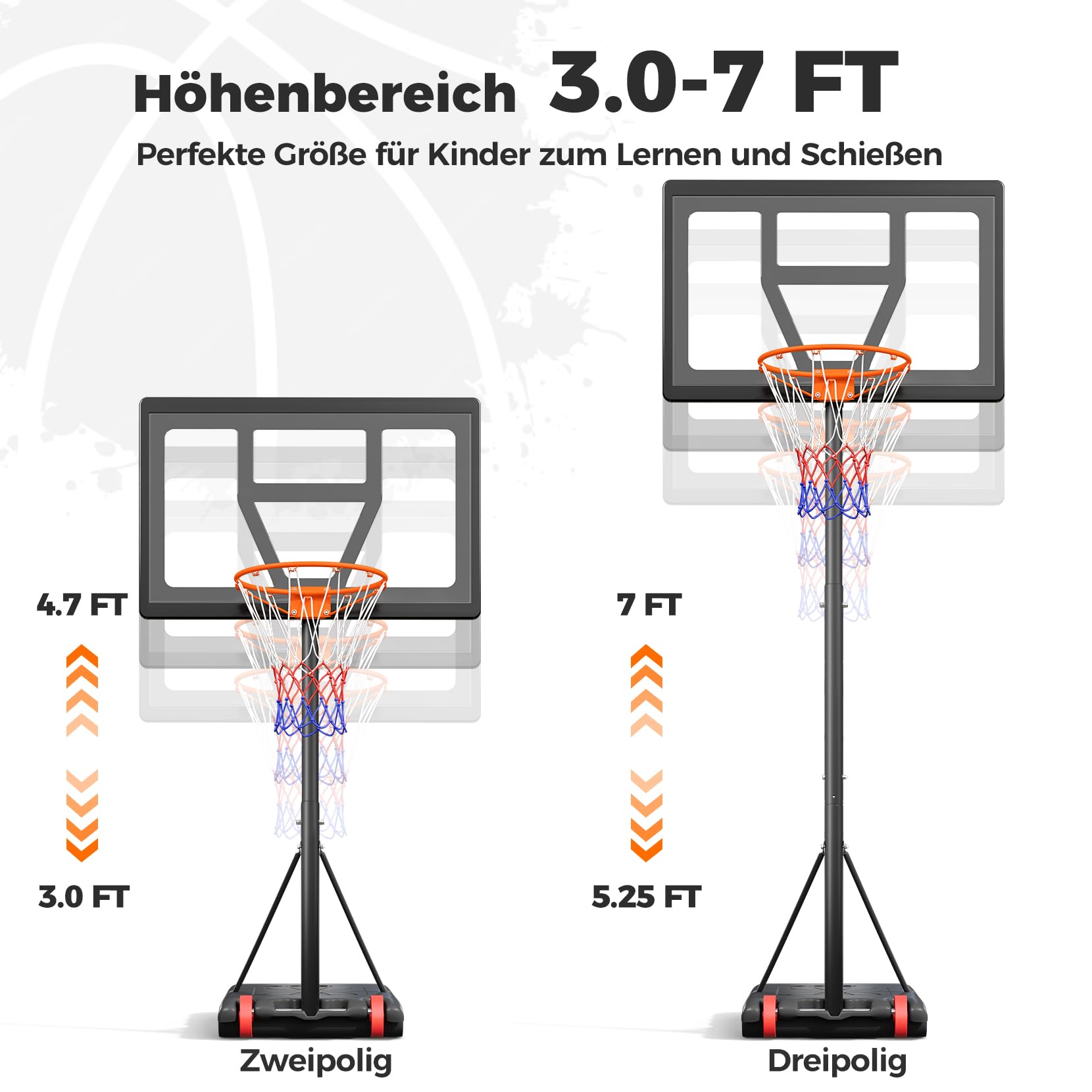 Yohood Basketballkorb Outdoor Kinder Höhenverstellbar 92-210cm Tragbar Wetterfest