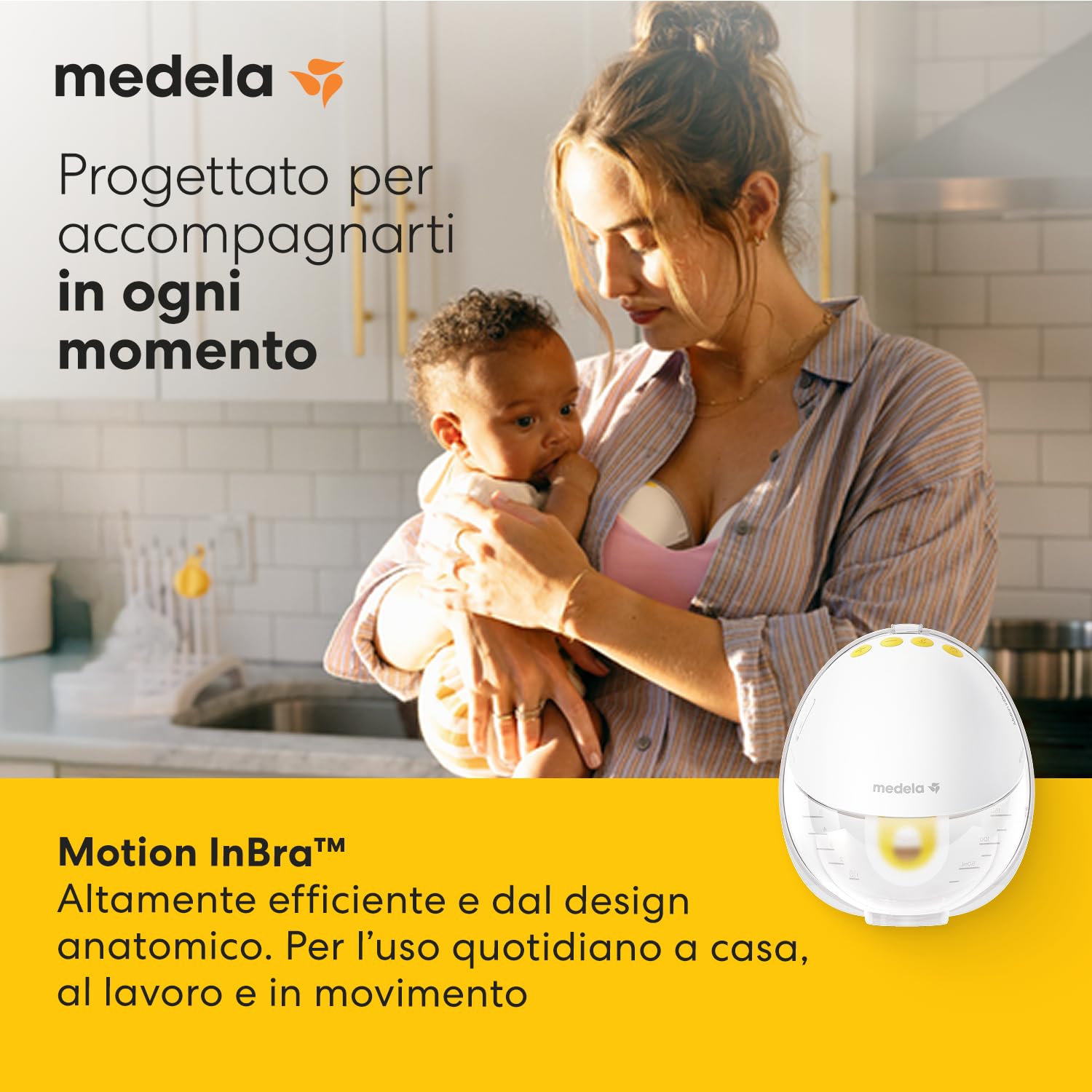 Medela Motion InBra Tiralatte elettrico indossabile – Altamente efficiente, progettato per garantire prestazioni affidabili e massimo comfort. Facile da usare e discreto