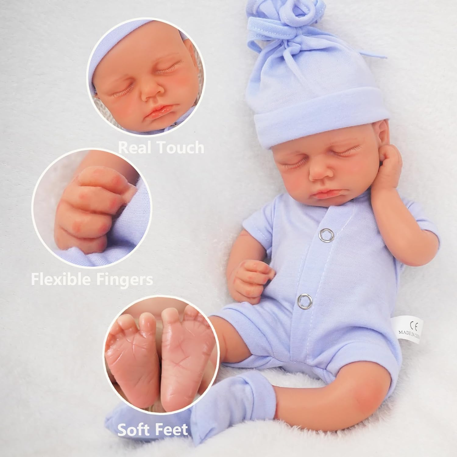 12 in Full Silicone Reborn Baby Dolls, 1:1 Lifelike Newborn Dolls Non Vinyl Realistic Reborn Toddler Dolls Boy Washable Sleeping Doll