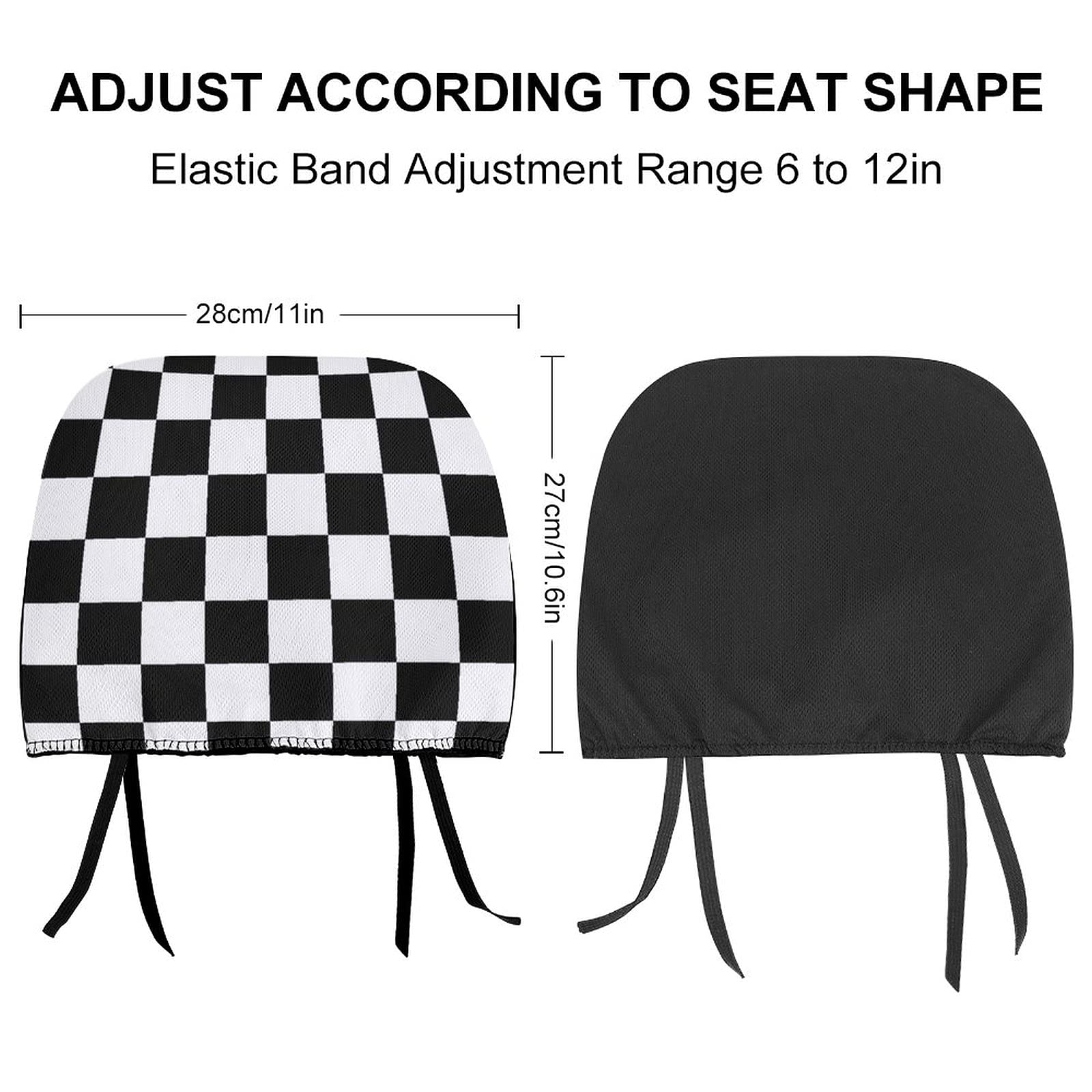 Bagea-Ka Black White Race Checkered Flag Pattern 2 Pack Car Headrest Cover Seat Rest Protector Cover Universal Fit Most Car/Truck Models for Women Men