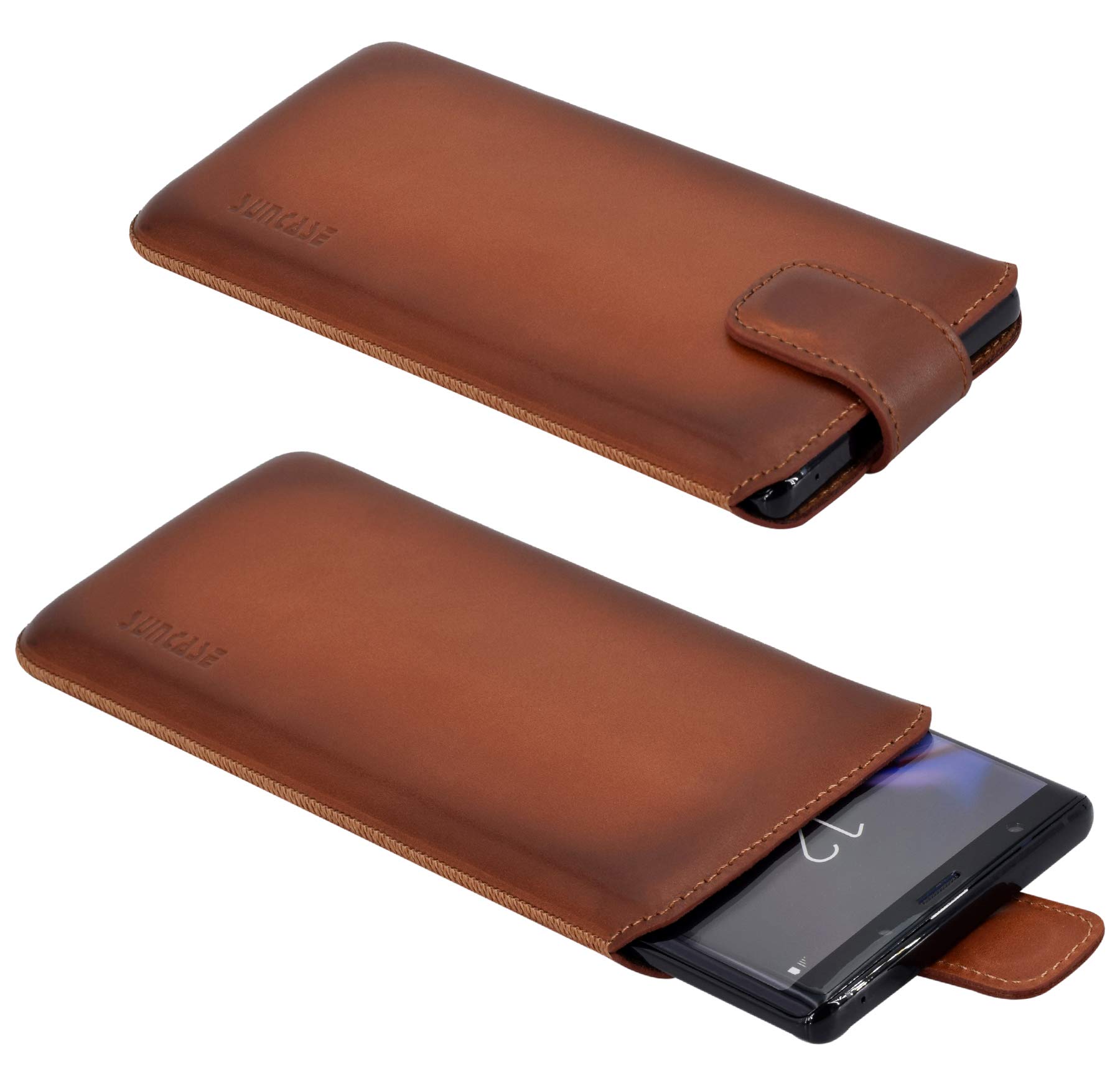 Suncase Custodia In Vera Pelle Per Huawei Y6 2019, Slim Con Chiusura Magnetica E Linguetta, Colore Cognac Antico, Fatta A Mano