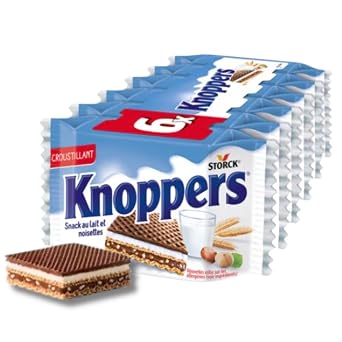 Knoppers - Pack of 6 - Crispy Milk & Hazelnut Wafers - Individually Wrapped European Wafer Cookies