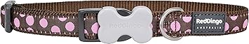 Red Dingo Brown with Pink Dots Dog Collar, Medium/Large/20mm