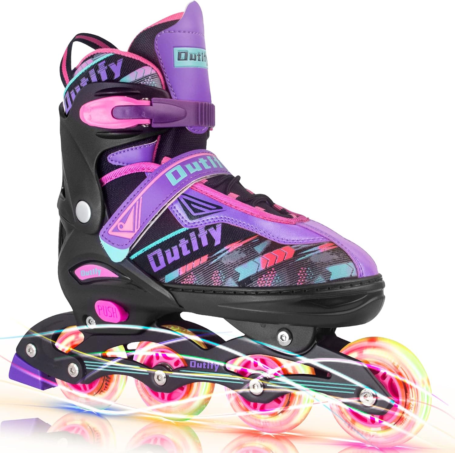 Outify Inline Skates for Kids Adult and Teenagers, Adjustable Inline Skates with Light up Wheels , Women Roller Skates Outdoor and Indoor, Black-Pink