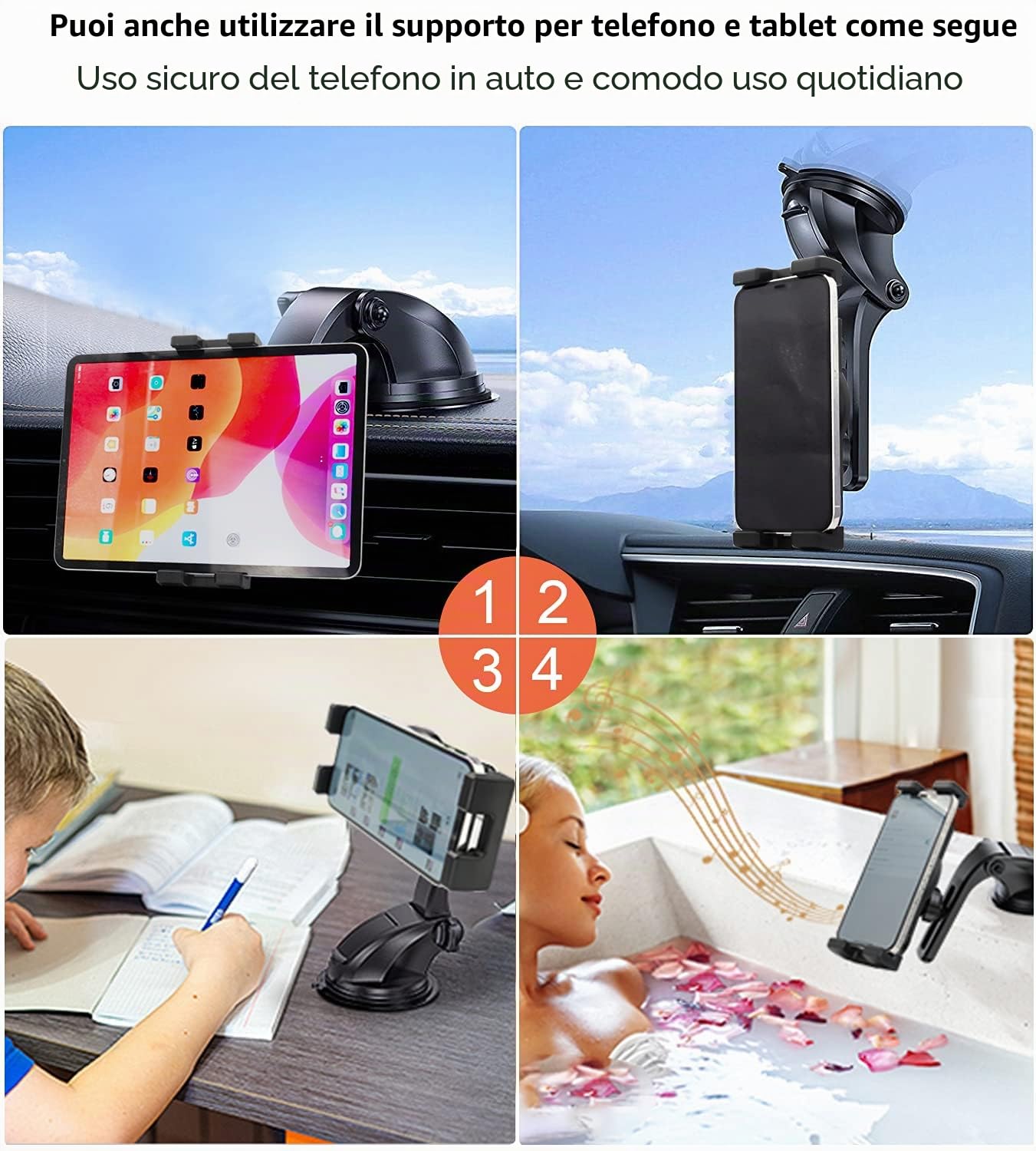 Oilcan Supporto da cruscotto per tablet da auto, con ventosa e braccio regolabile per iPad Mini Air Pro, iPhone, Samsung Tab, Lenovo, Huawei ecc. (4-12,9 pollici)