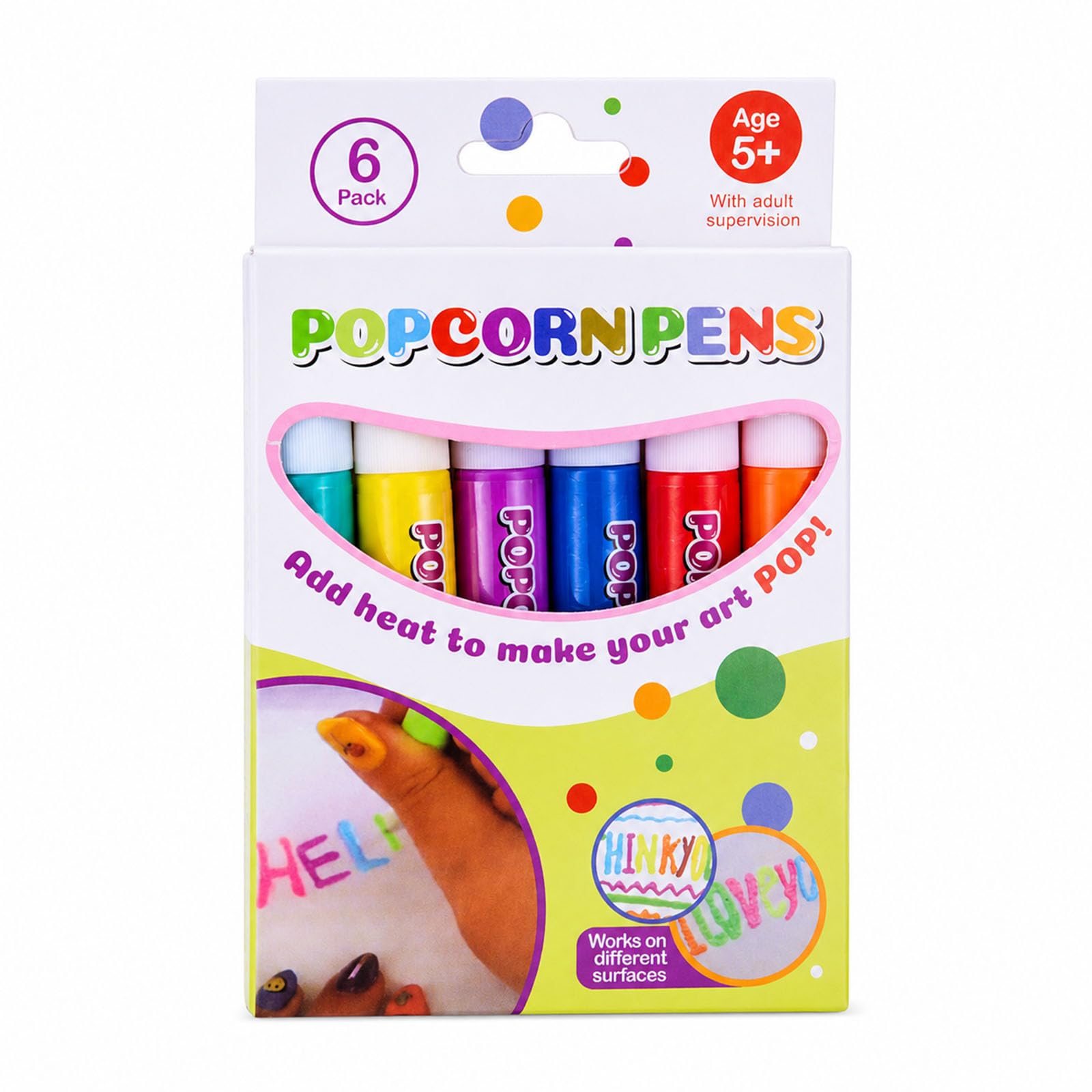 Jeeeun Popcorn Pens, 6 Colors 3D Puffy Paint Pens (6 pcs)
