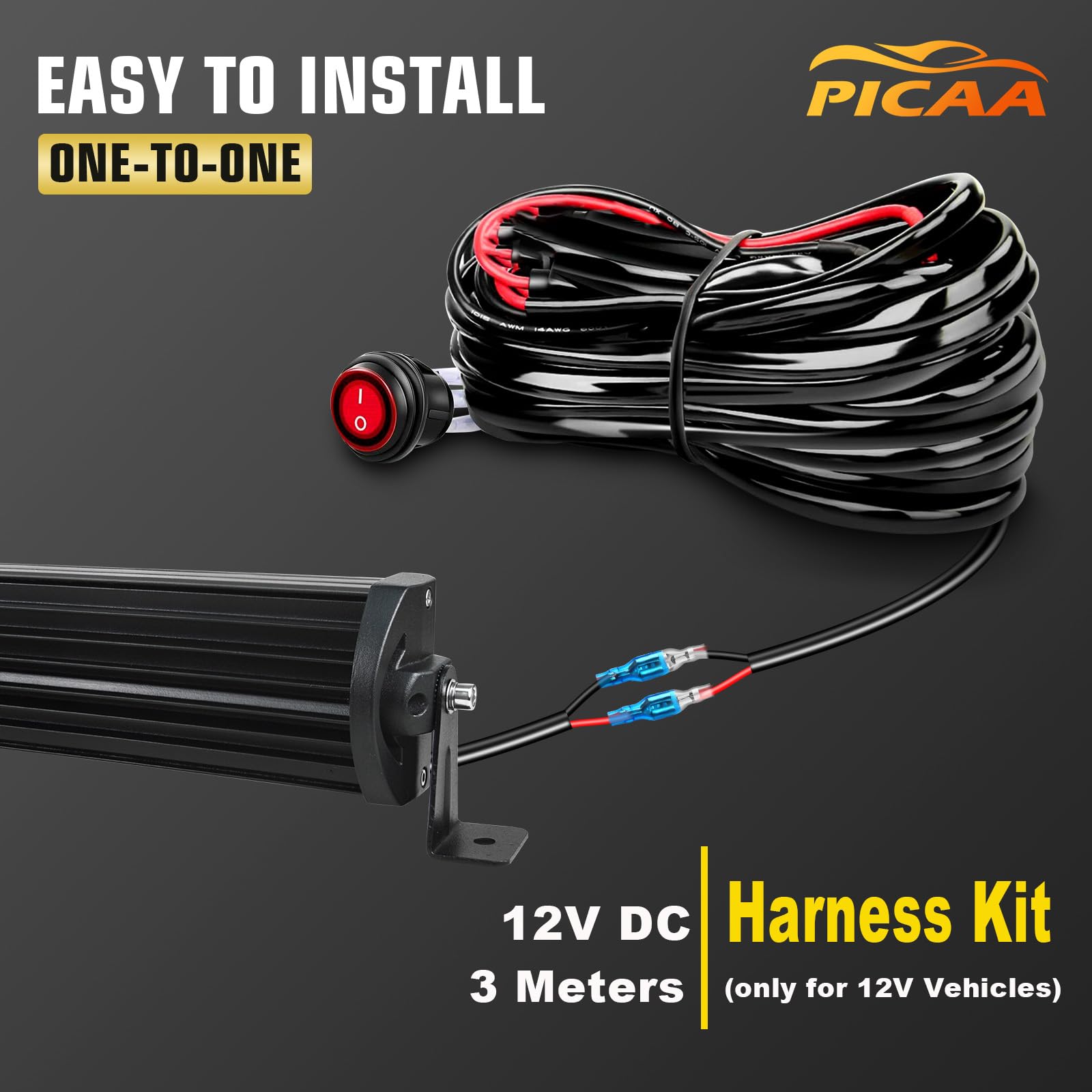 PICAA 50 Pulgadas 648W+Soporte Magnético+Cableado Kit, 127cm Tri-Fila Luz de Trabajo LED 12V 24V 6000K Blanco Foco Led Coche Camión Todoterreno Barras Luminosas Led