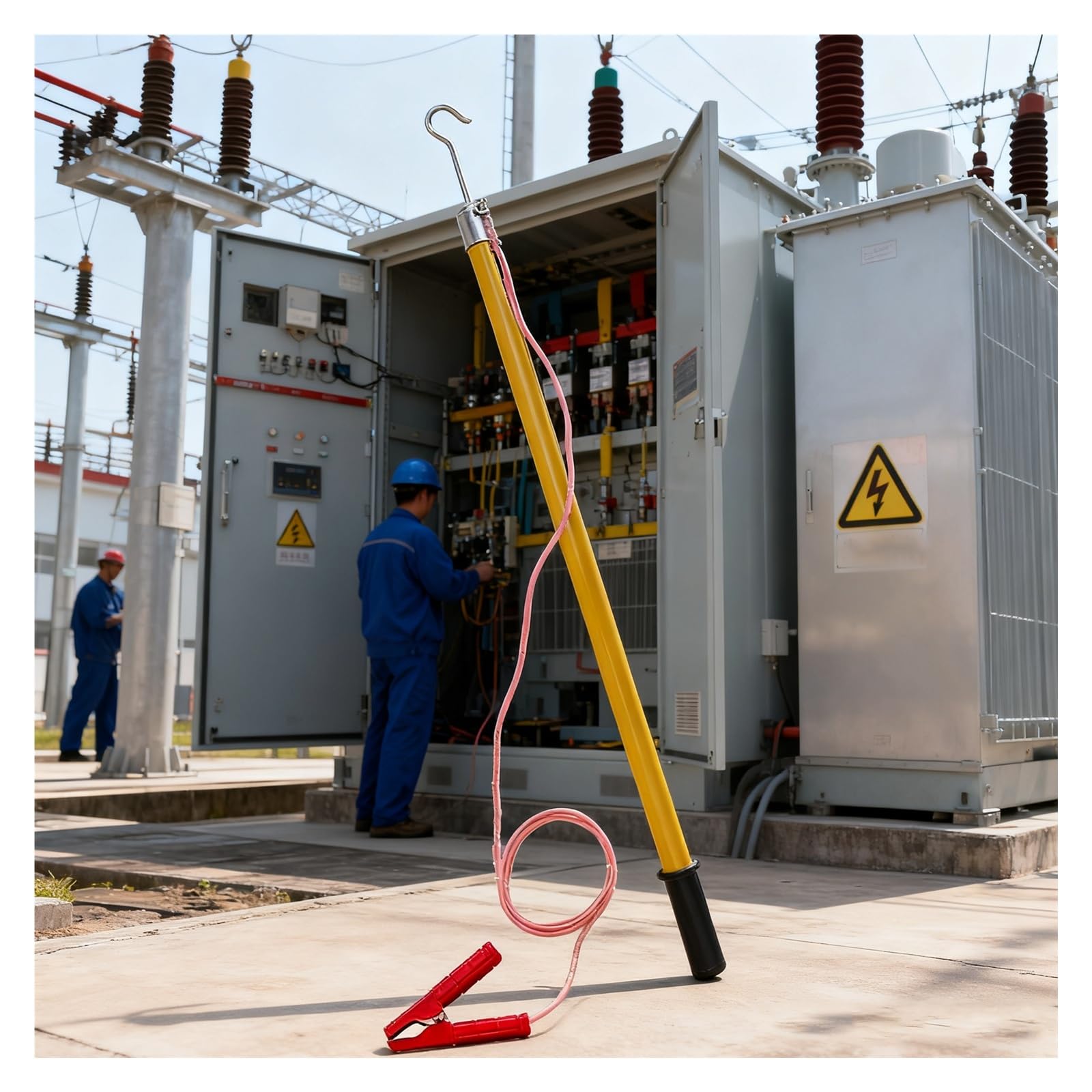 tiges de décharge isolantes Bâton de décharge haute tension, outil de décharge basse tension en toute sécurité, tige de décharge isolée en résine époxy(Yellow,220kV-118"/300cm(2Sections))