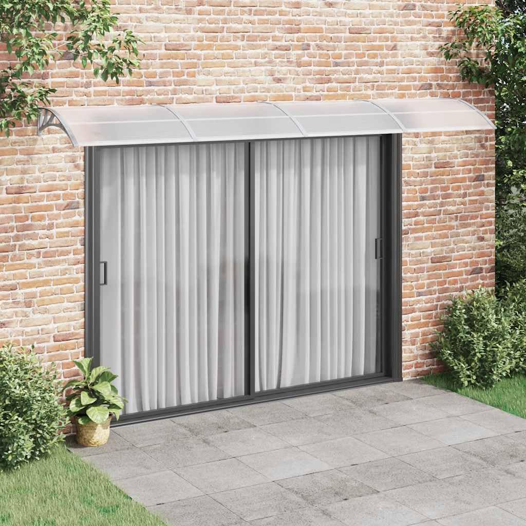 Tenda per porta in policarbonato 400x75 cm Grigio Trasparente | Telaio Alluminio E Supporti ABS, Resistente Alle Intemperie, Kit Di Montaggio Incluso