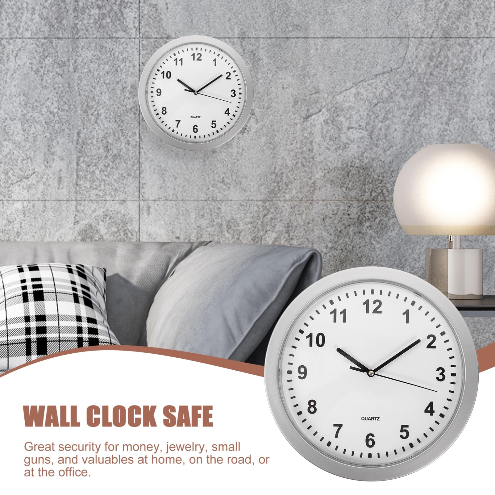 Wanduhr mit Verstecktem Safe, Schmuck Sicherheitsuhr Silber