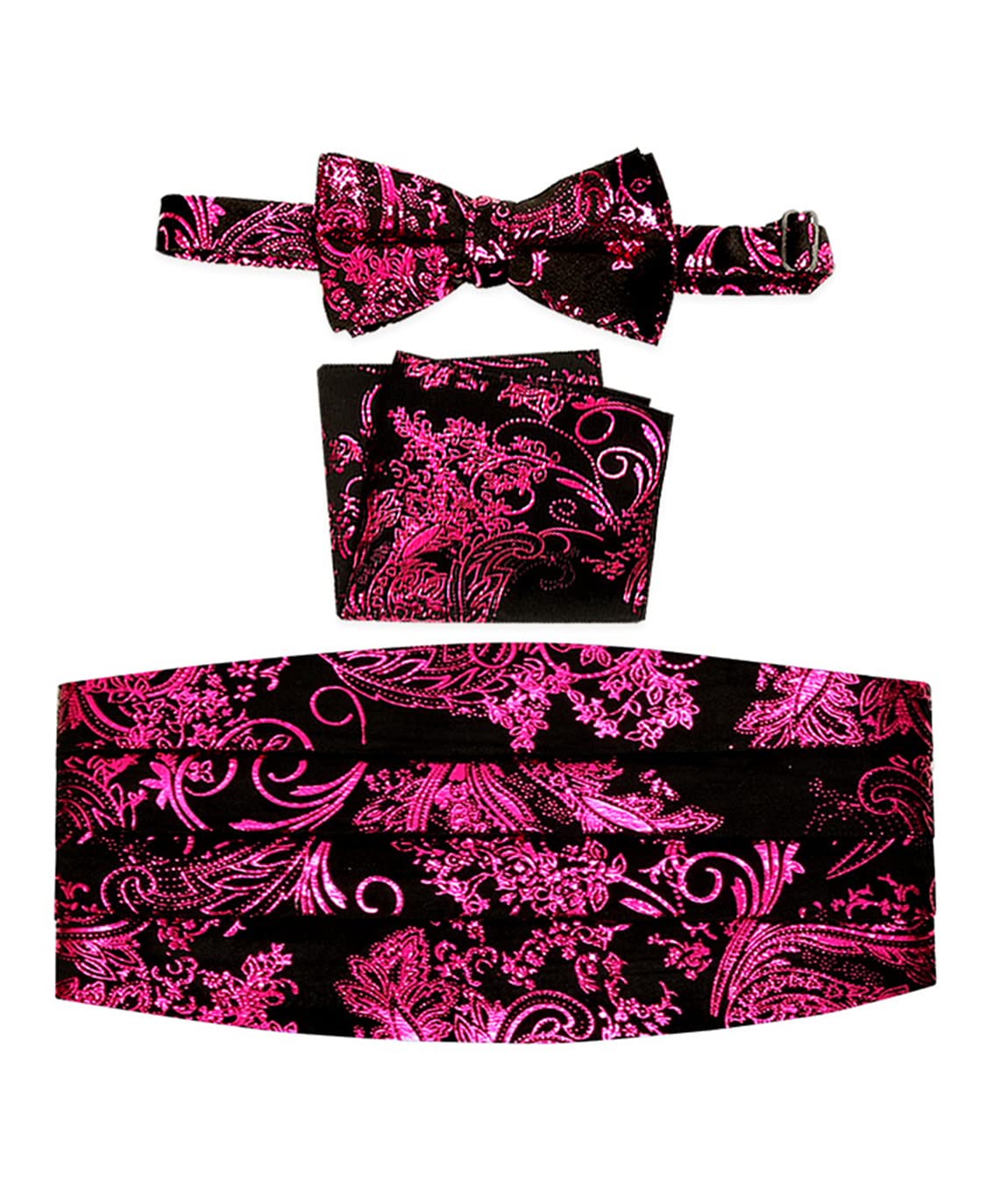 Gioberti Kids/Boys' Adjustable Metallic Paisley Cummerbund Set, Black Fuchsia