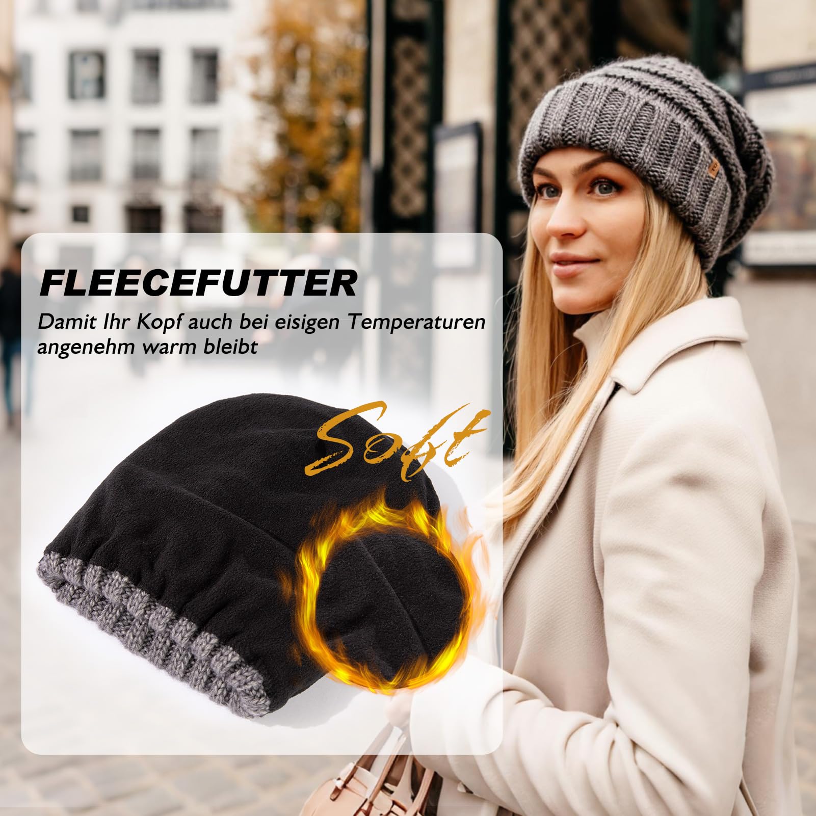 TOP-EX M/L/XL 100% wełna Slouch Beanie damska ciepła czapka zimowa czapka dzianinowa z podszewką polarową