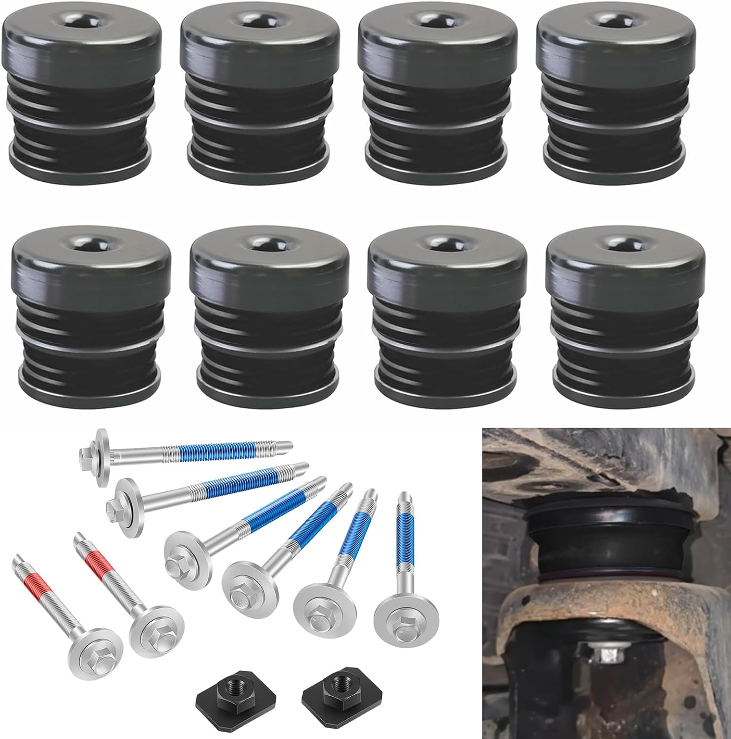 Body Mount Bushings Kit for 2008-2016 Ford F-250/F-350 Crew Cab Protection Kit Body Mounts with Cab Body Assembly Mount Cushion Bolts Comfort Outlasts Silicone Mounts 8 Piece(Black)
