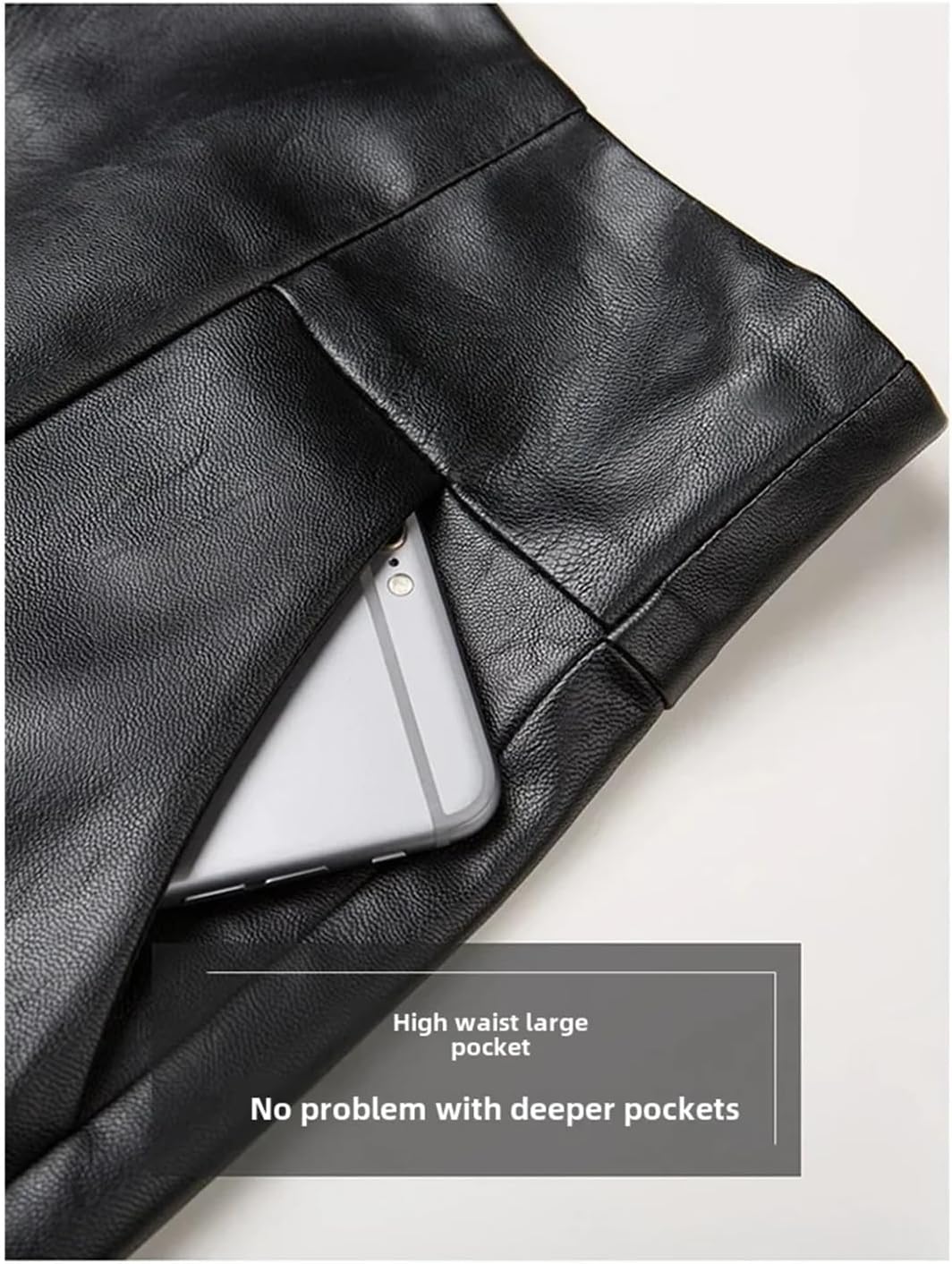 Women High-Waisted Slimming Black Leather Shorts Loose-Fit Straight-Leg A- Line Wide-Leg Pants