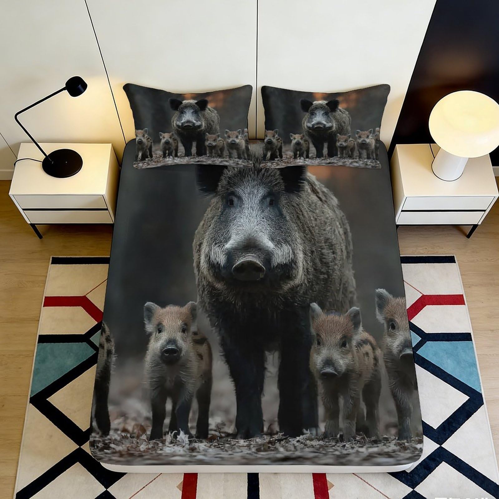 Jqzkxnhpbr Style-9 3D Printed Wild Boar Family Fitted Sheet Microfiber Soft Brown Animal Bed Cover For Bedroom Guest Room Decor Mattress Protection 90X200x25cm